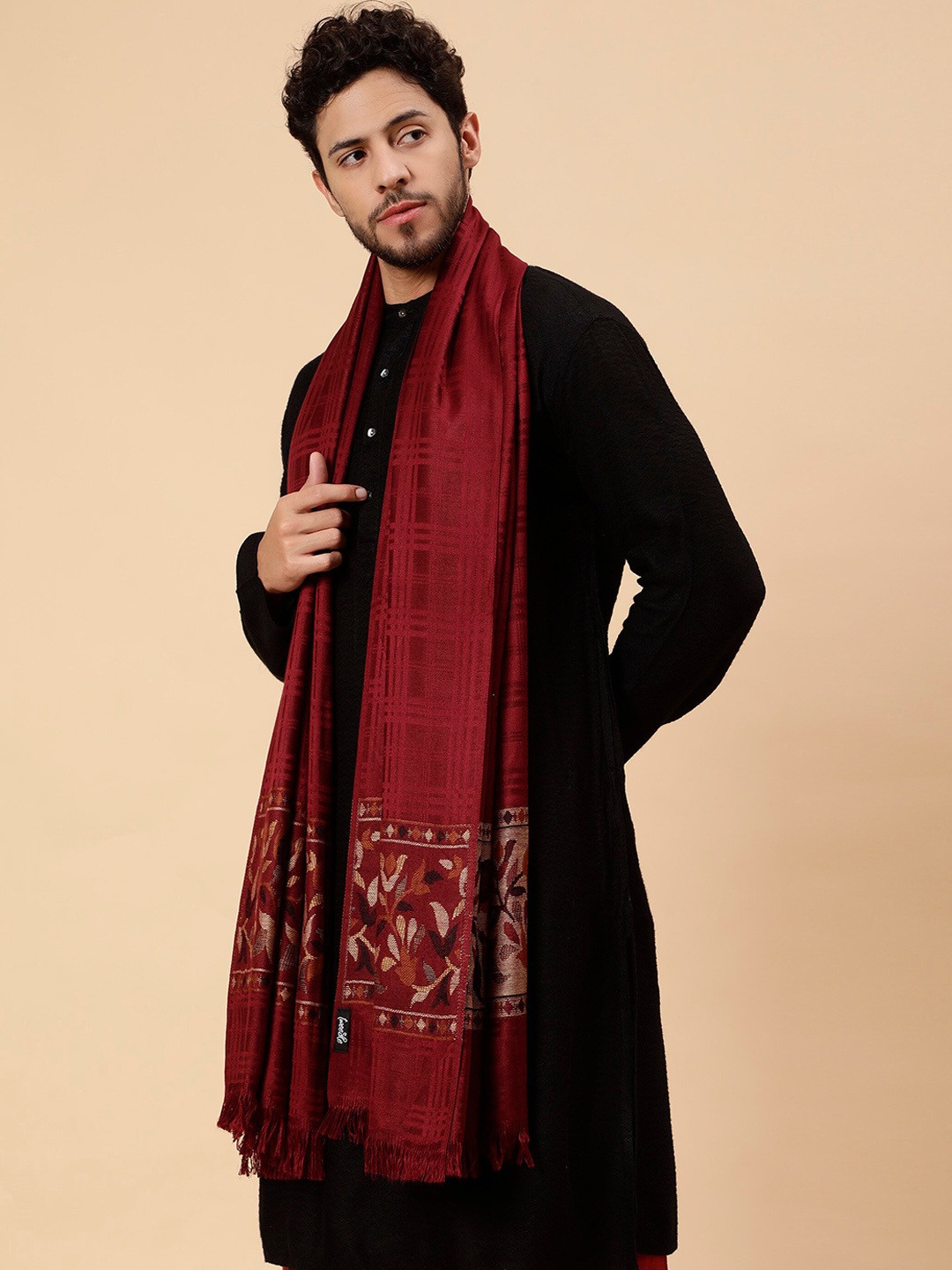 

Tweedle Floral Woven Design Acrylic Wool Shawl, Maroon