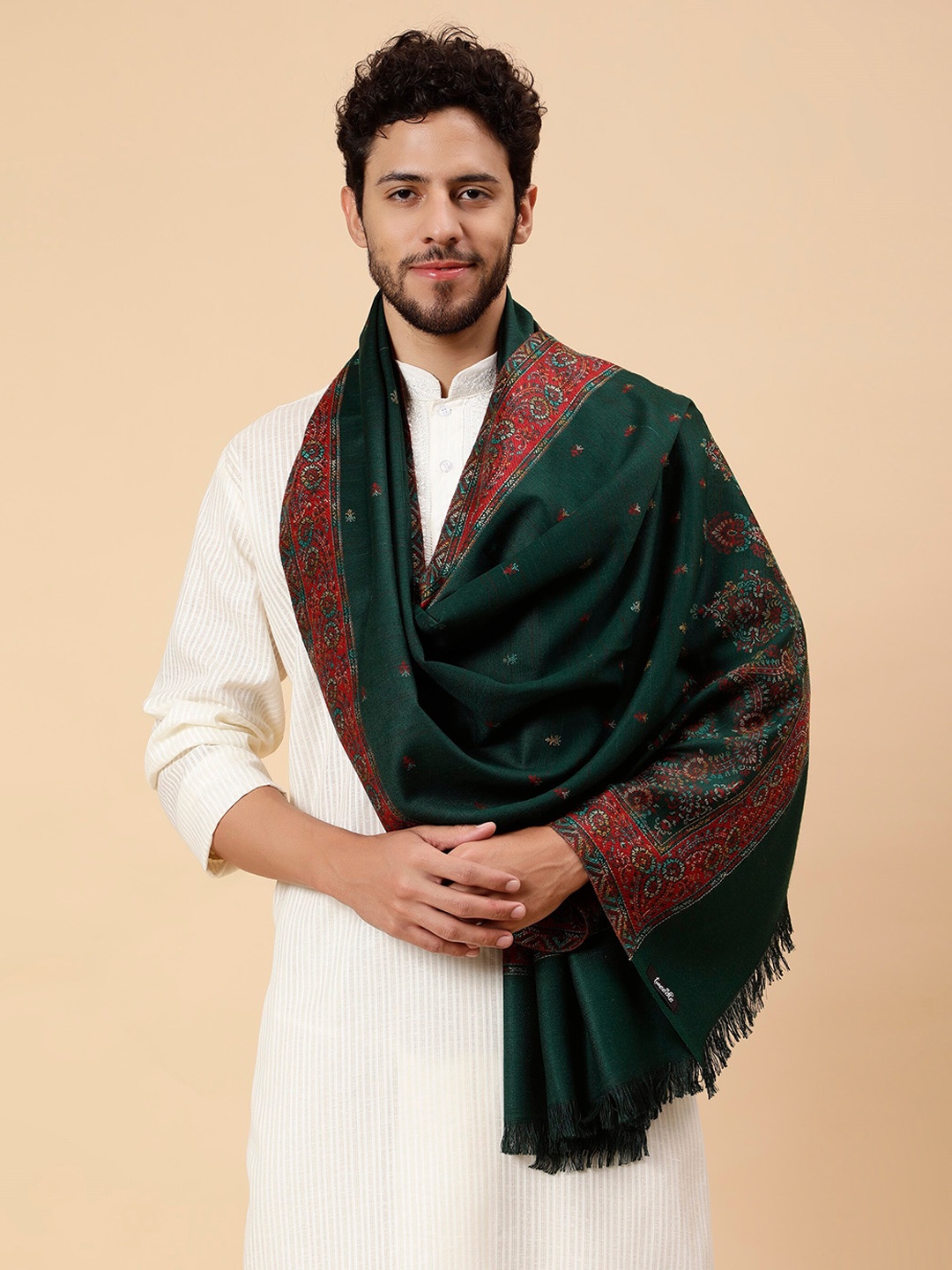 

Tweedle Floral Woven Design Woollen Shawl, Green