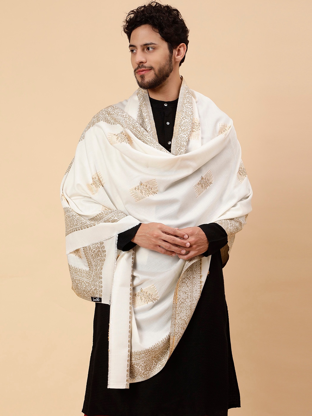 

Tweedle Paisley Woven Design Acrylic Woollen Shawl, Off white