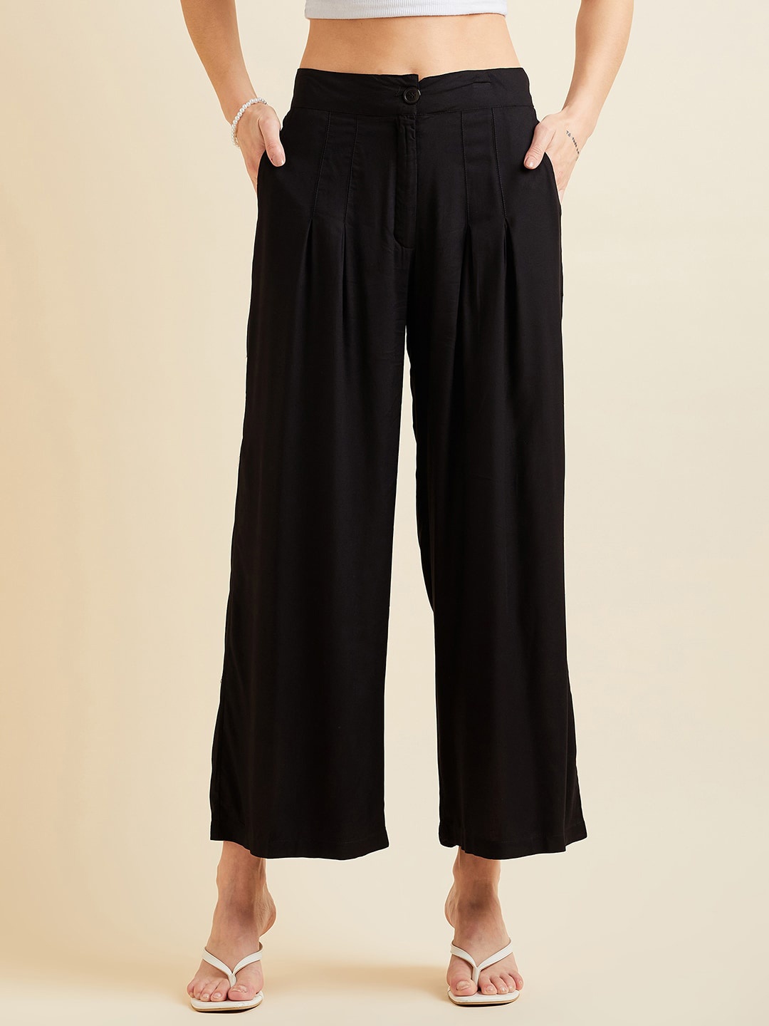 

PANIT Mid Rise Wide Leg Palazzos, Black