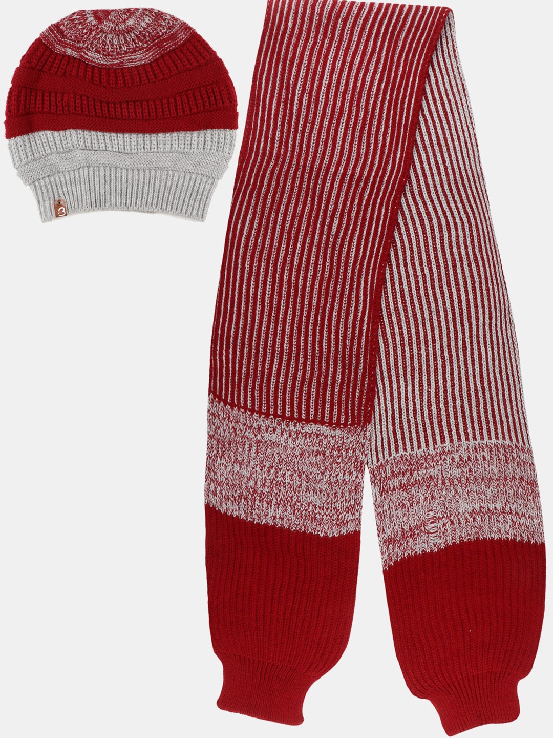 

Bharatasya Men Knitted Acrylic Beanie And Muffler, Maroon