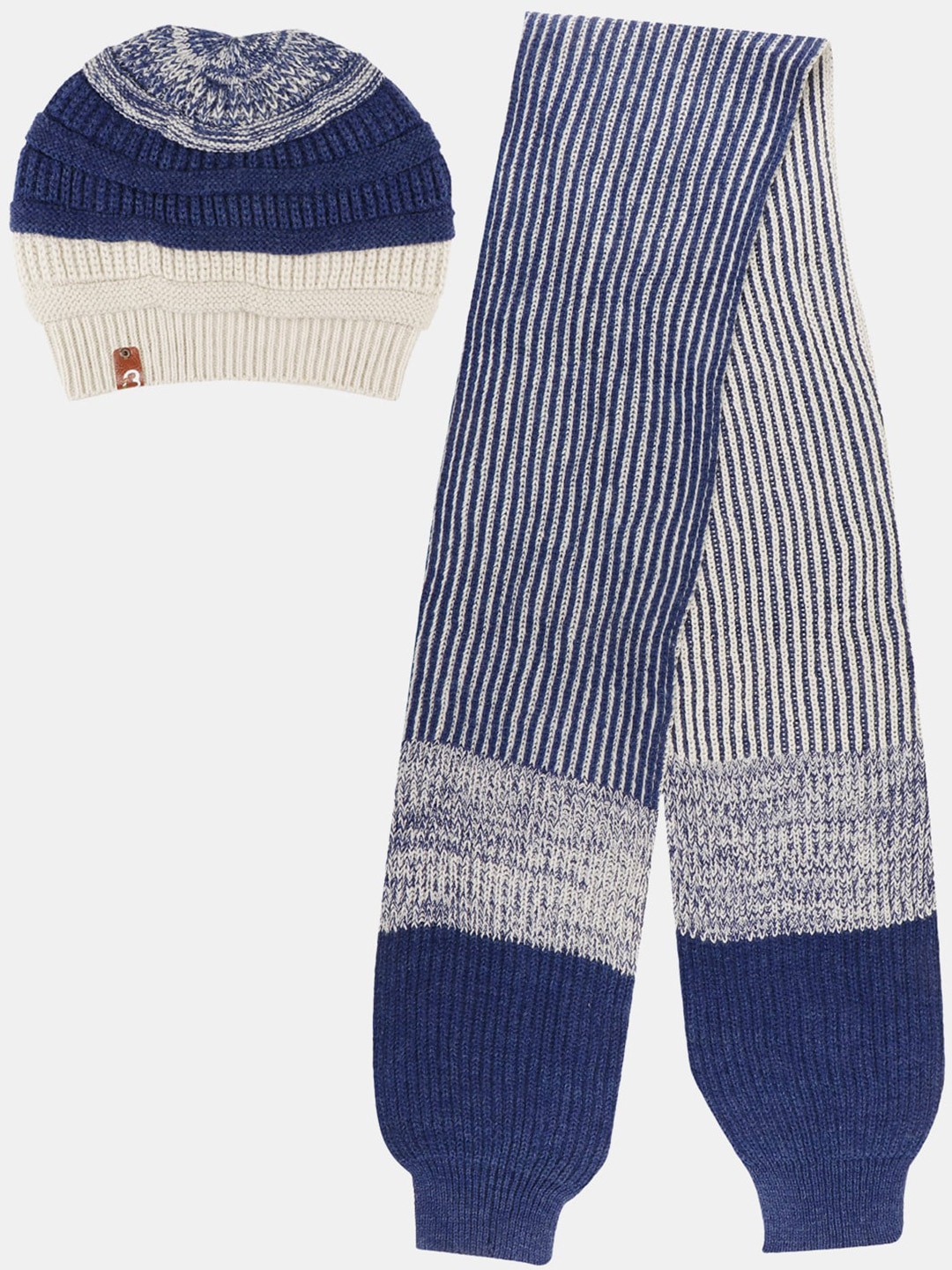 

Bharatasya Men Colourblocked Acrylic Wool Beanie & Muffler, Blue