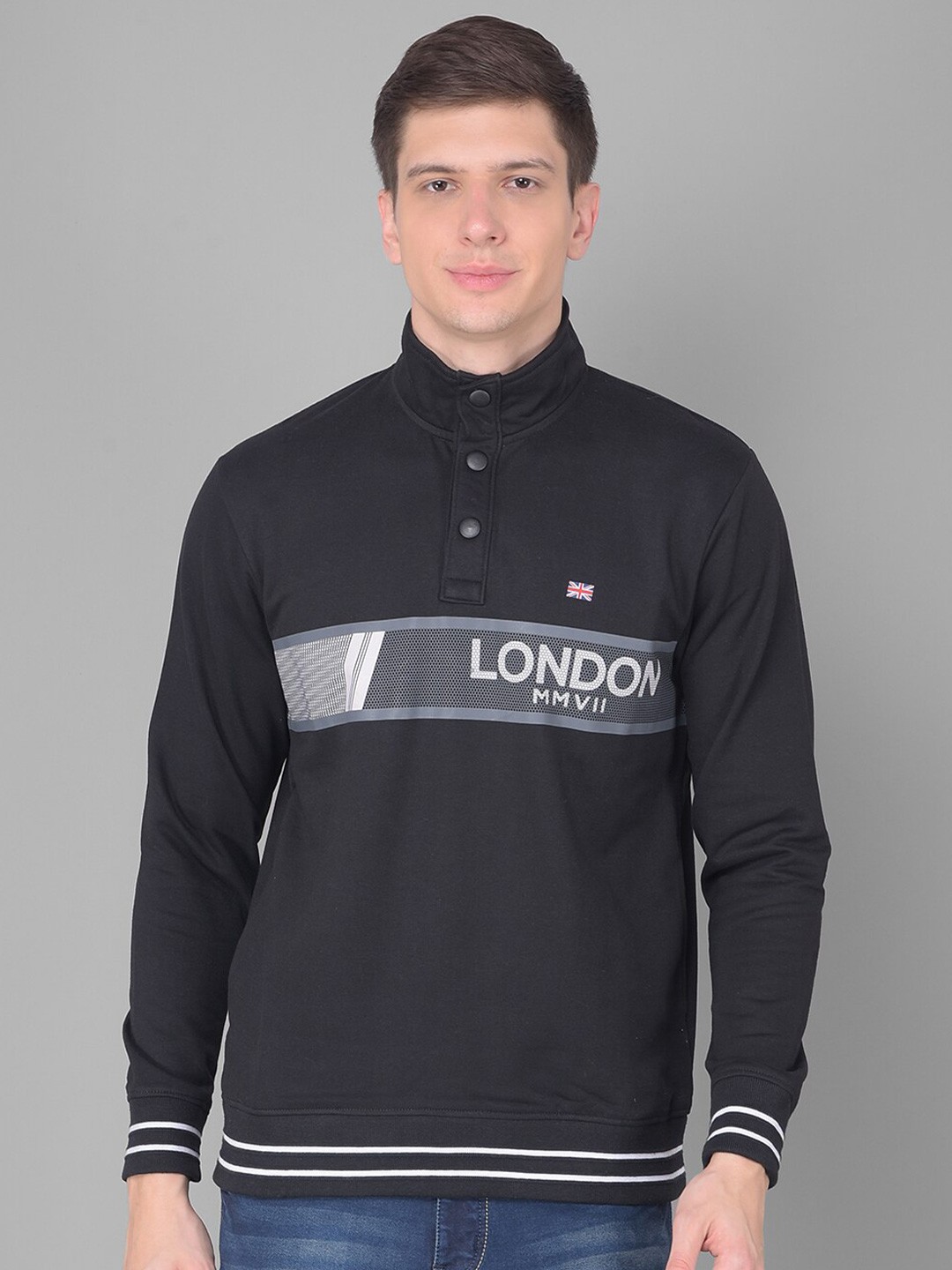 

COBB Typography Printed High Neck Cotton Sweatshirt, Black