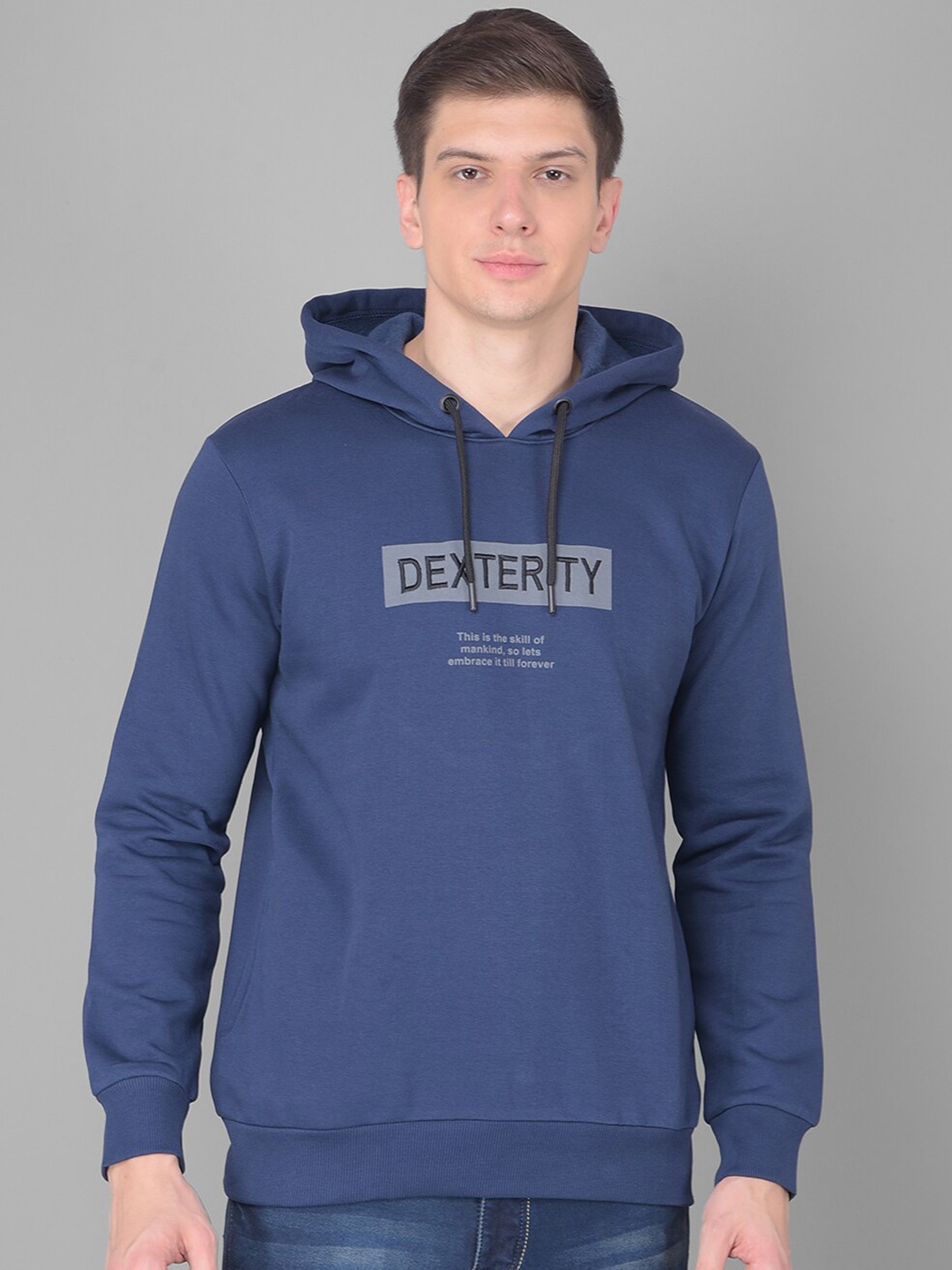 

COBB Typography Printed Hooded Cotton Pullover, Blue