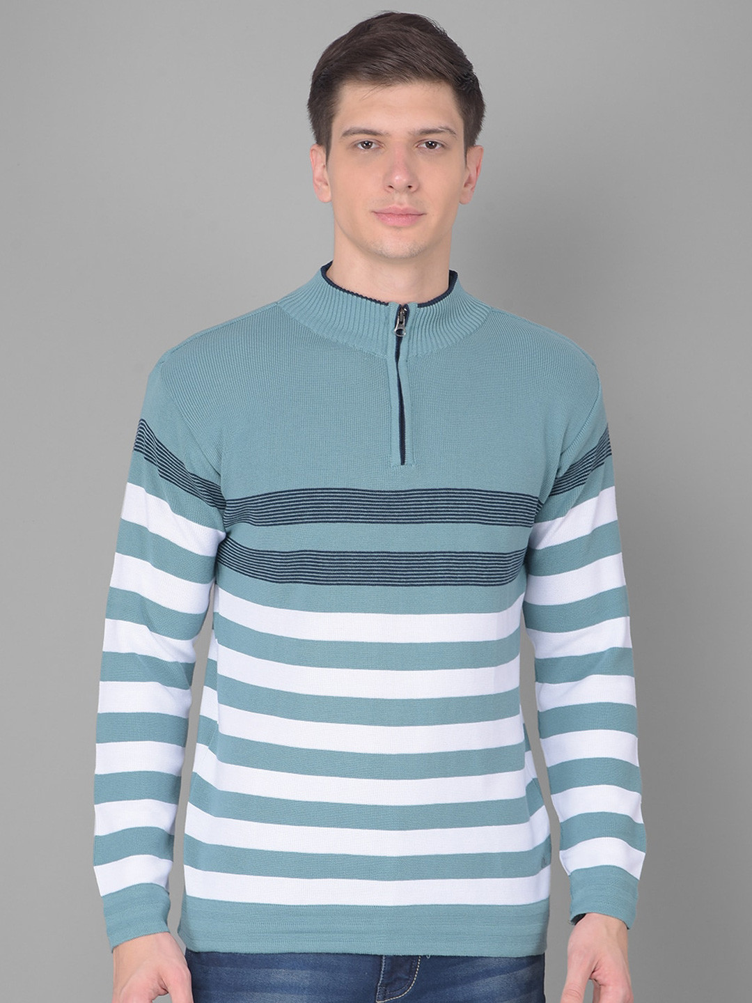 

COBB Striped Acrylic Pullover, Sea green