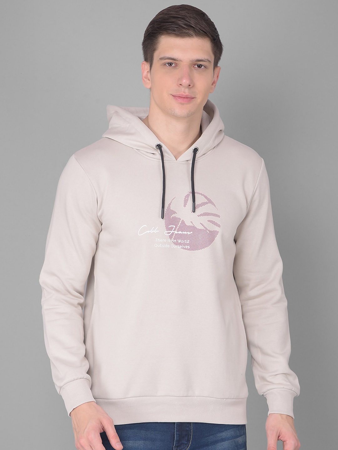 

COBB Graphic Printed Hooded Cotton Sweatshirt, Beige