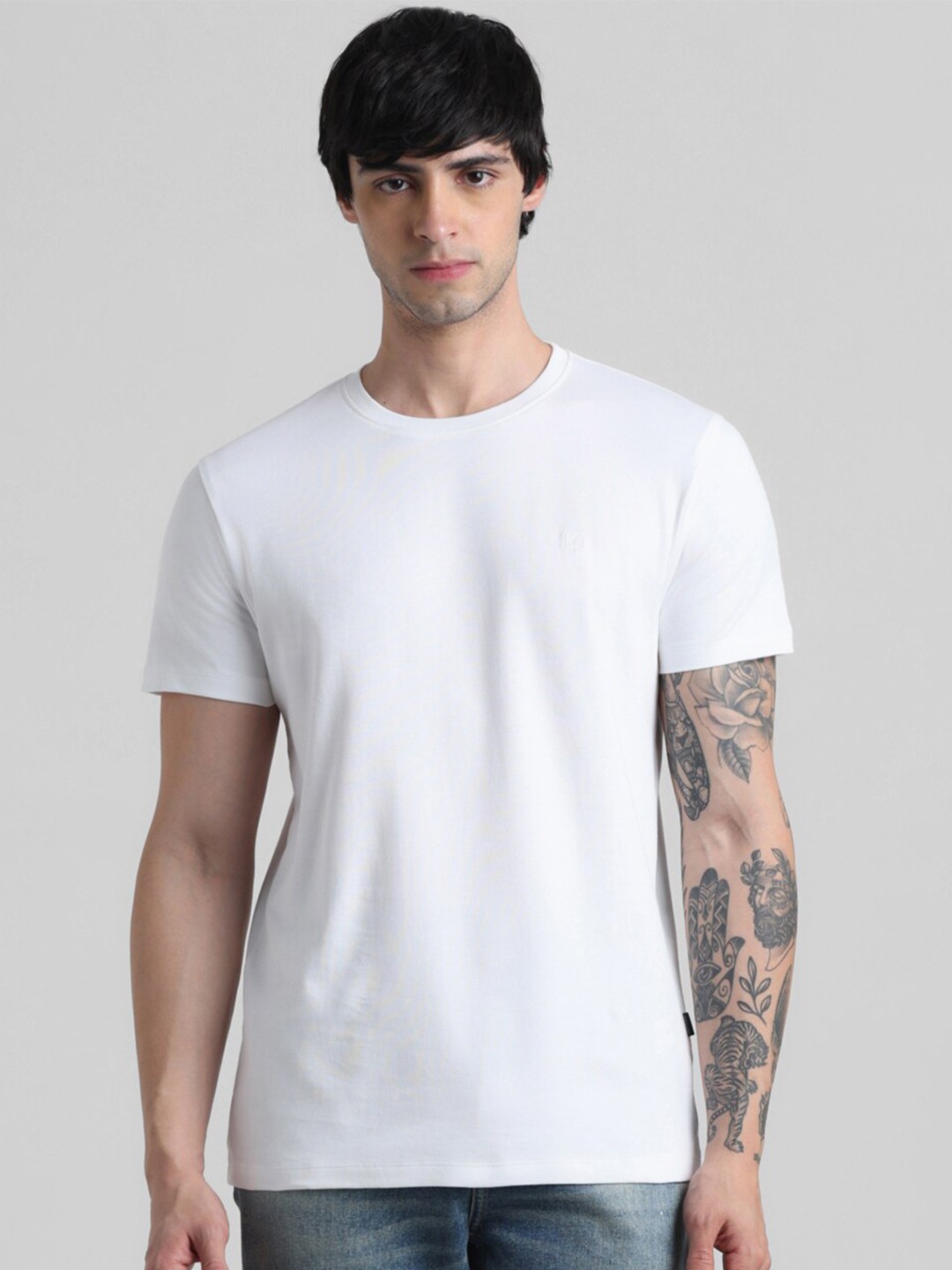 

Jack & Jones Round Neck Pure Cotton Slim Fit T-shirt, White