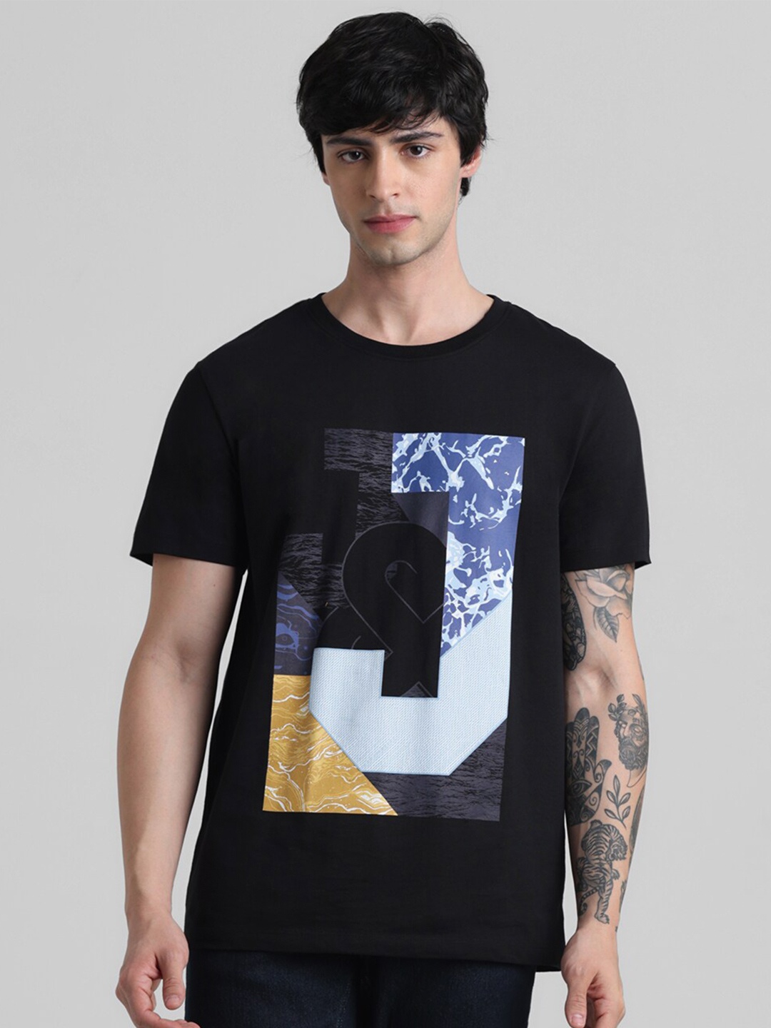 

Jack & Jones Graphic Printed Cotton T-shirt, Black