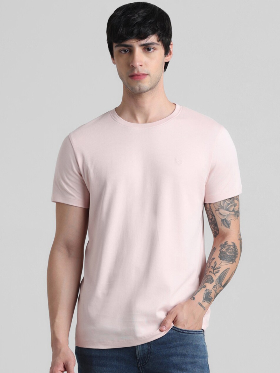 

Jack & Jones Round Neck Pure Cotton Slim Fit T-shirt, Pink