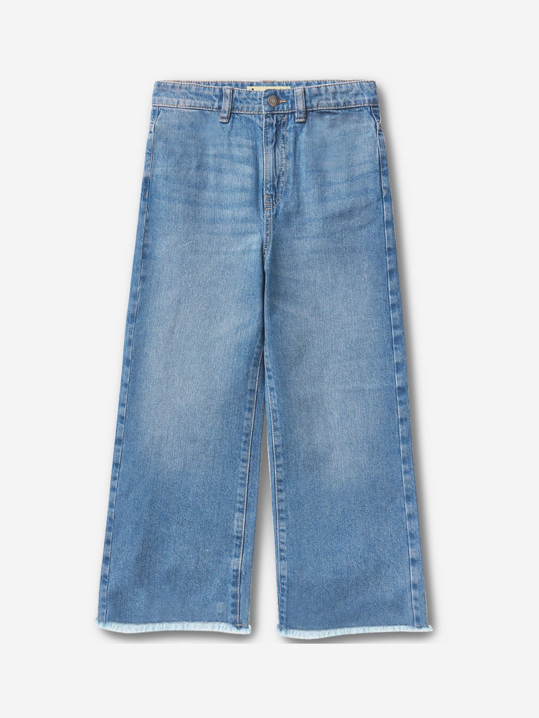 

BONKIDS Girls Flared Mid-Rise Light Fade Clean Look Cotton Cropped Jeans, Blue