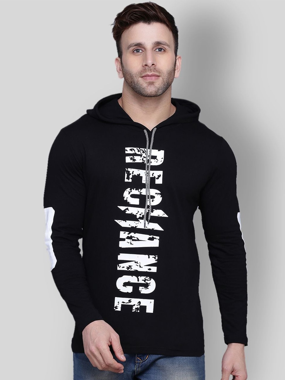 

THE MILLION CLUB Typography Printed Hooded Cotton T-shirt, Black