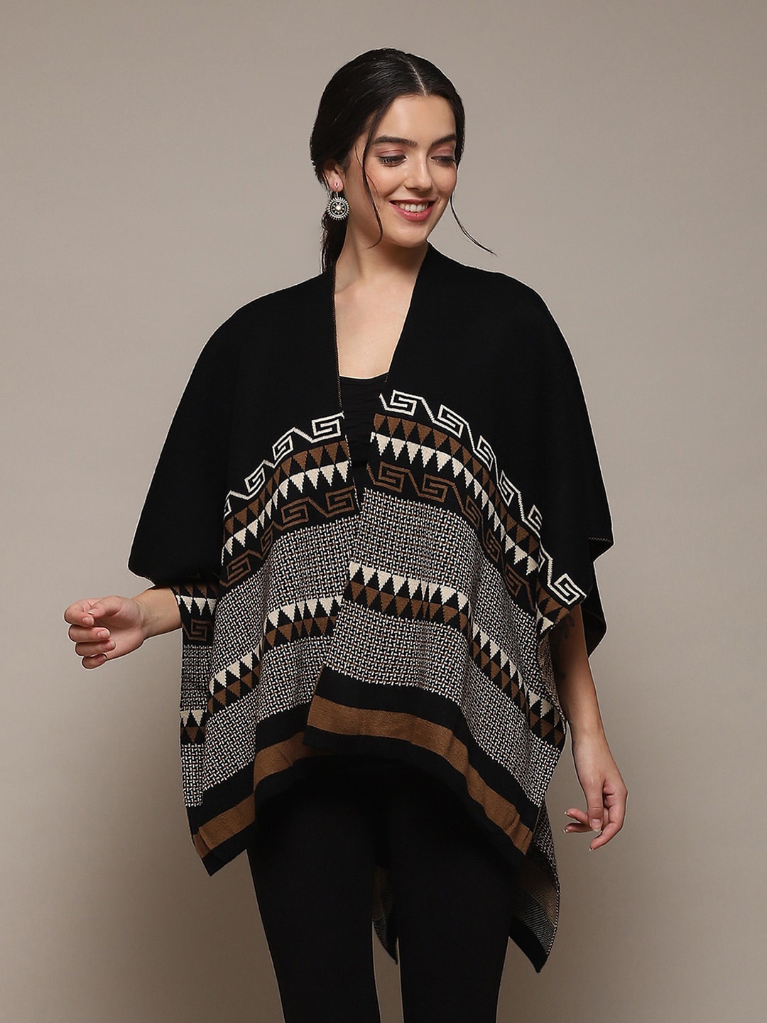 

Biba Self Design Cotton Shrug, Black