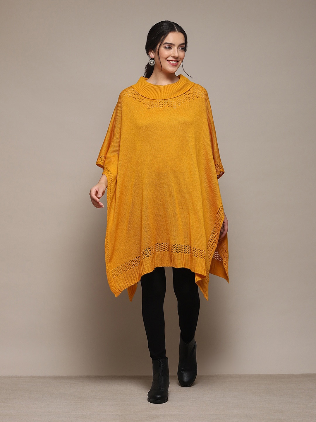 

Biba Round Neck Wool Poncho, Yellow