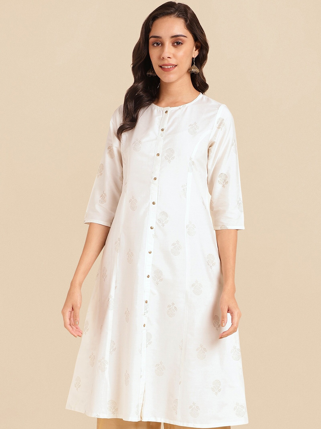 

KALINI Ethnic Motifs Printed A-Line Kurta, White