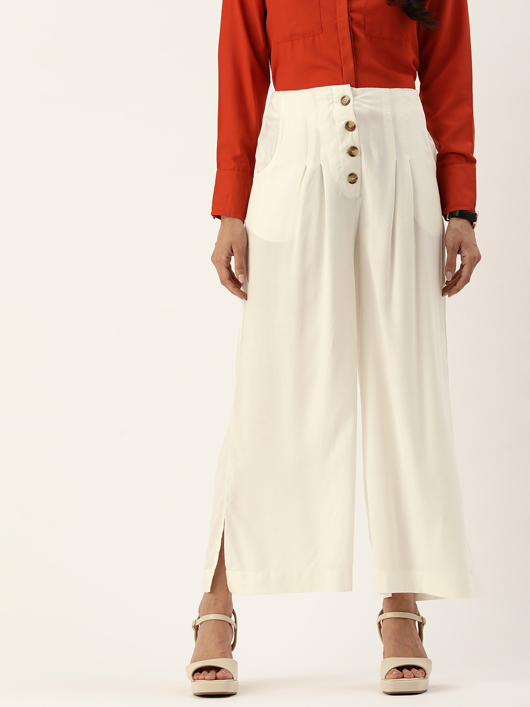 

AMUKTI Women Solid Parallel Trousers, White