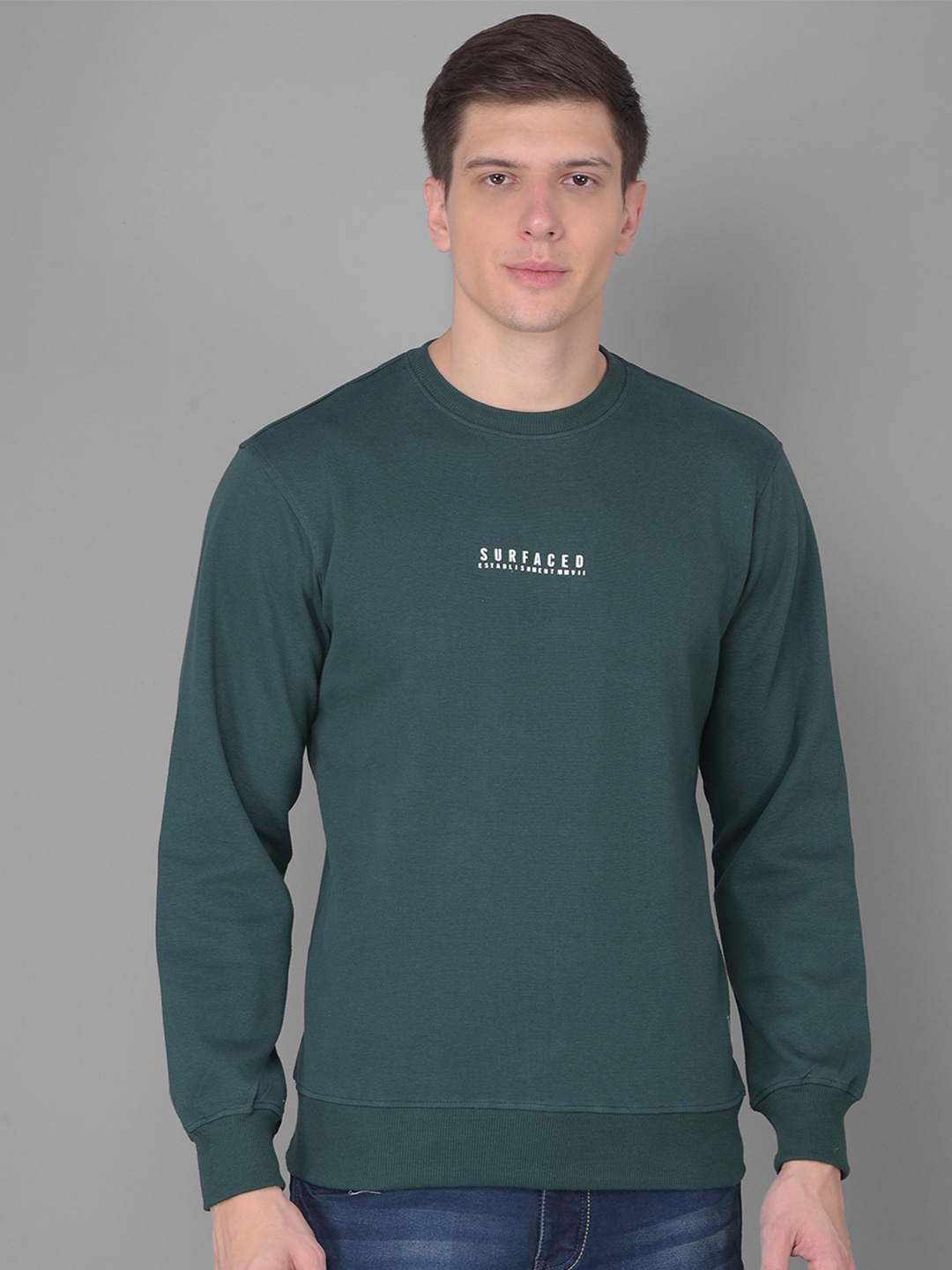 

COBB Typography Printed Long Sleeves Cotton Pullover Sweatshirt, Green