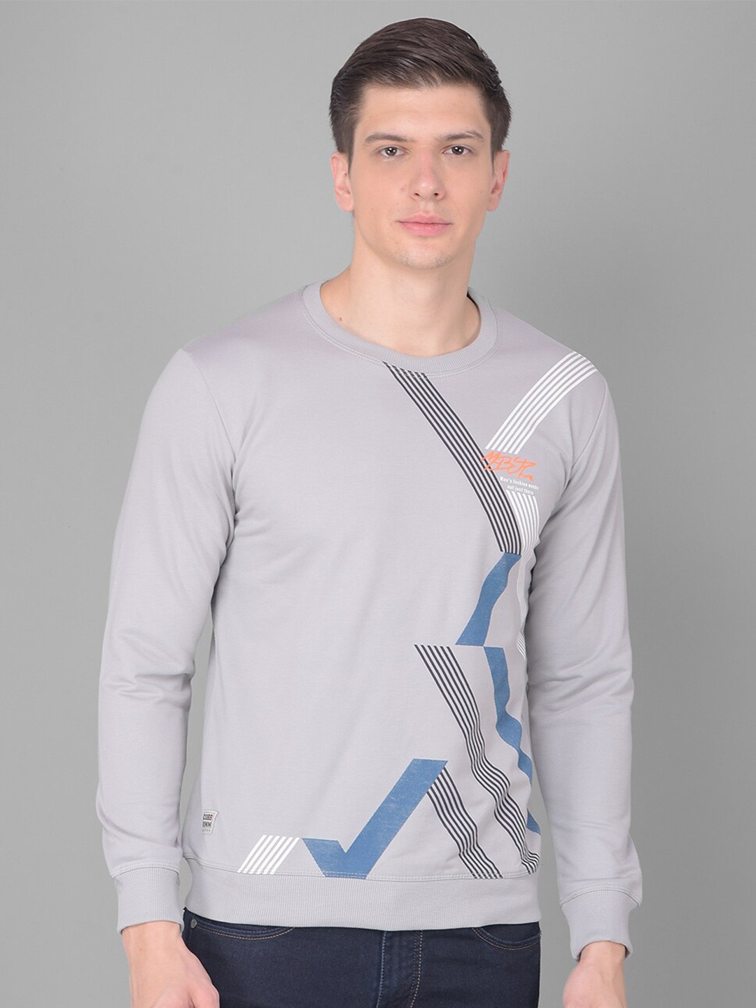 

COBB Abstract Printed Long Sleeves Cotton T-shirt, Grey