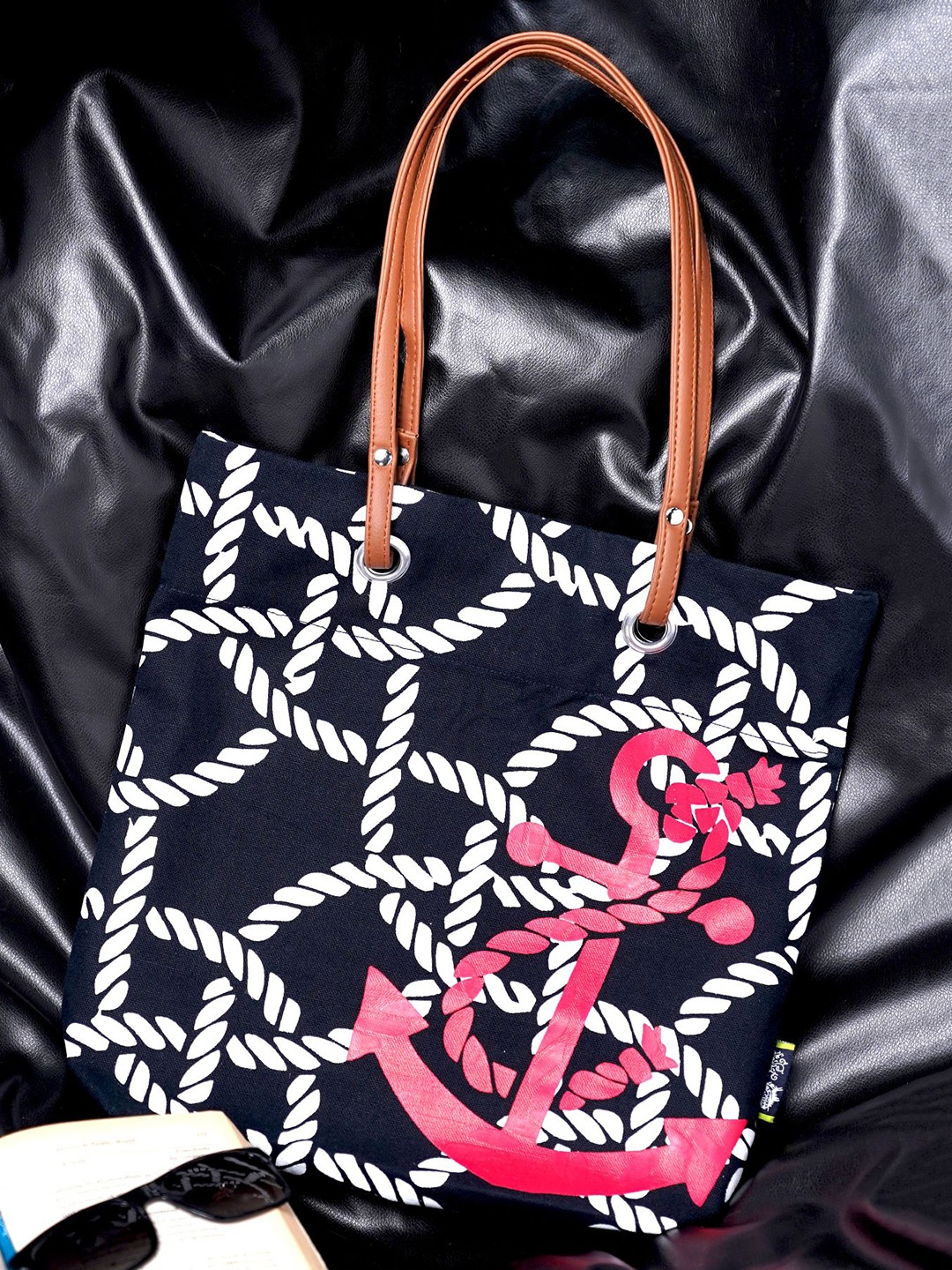 

Kanvas Katha Graphic Printed Structured Canvas Tote Bag, Navy blue