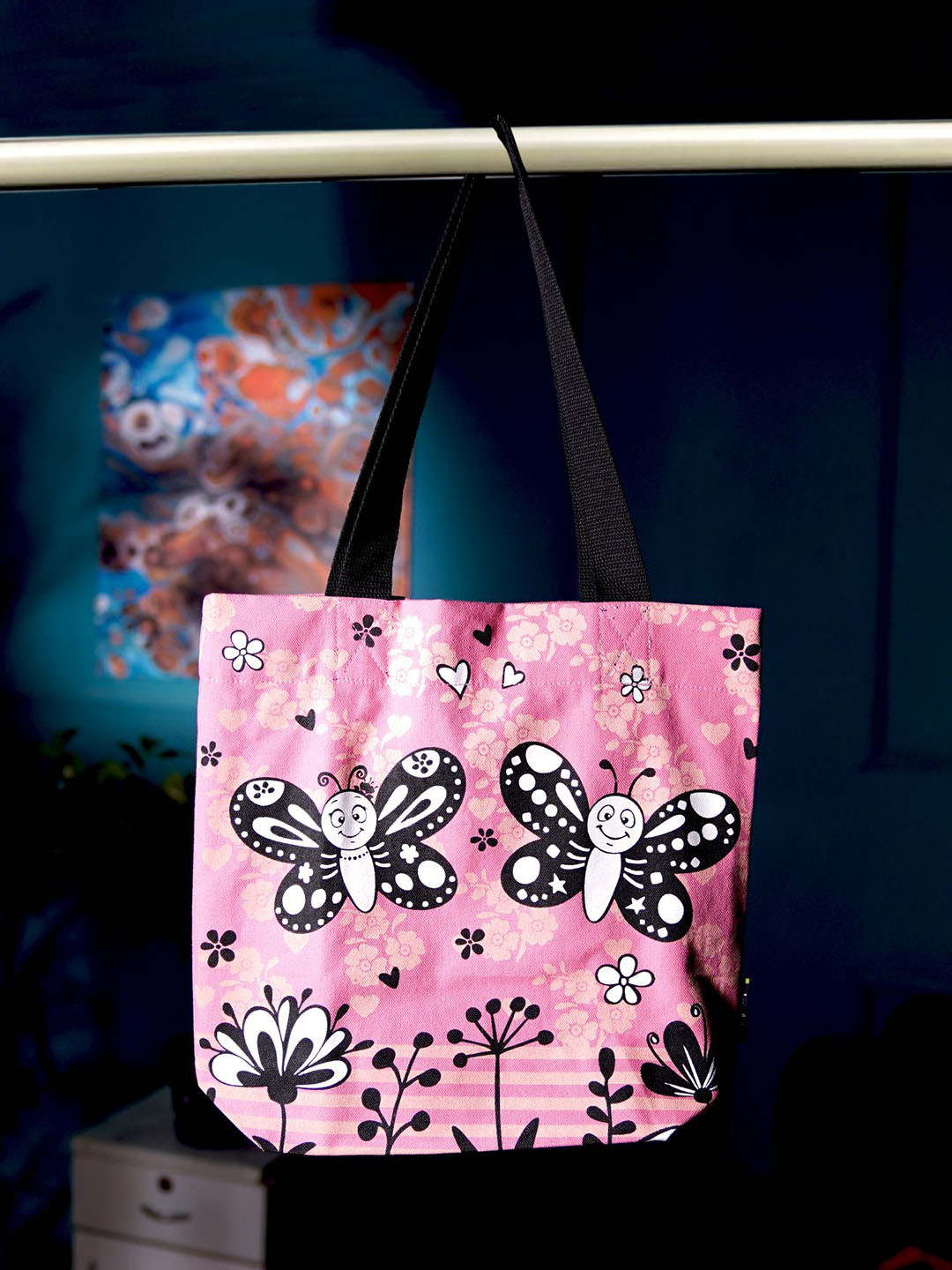 

Kanvas Katha Graphic Printed Oversized Shopper Tote Bag, Pink