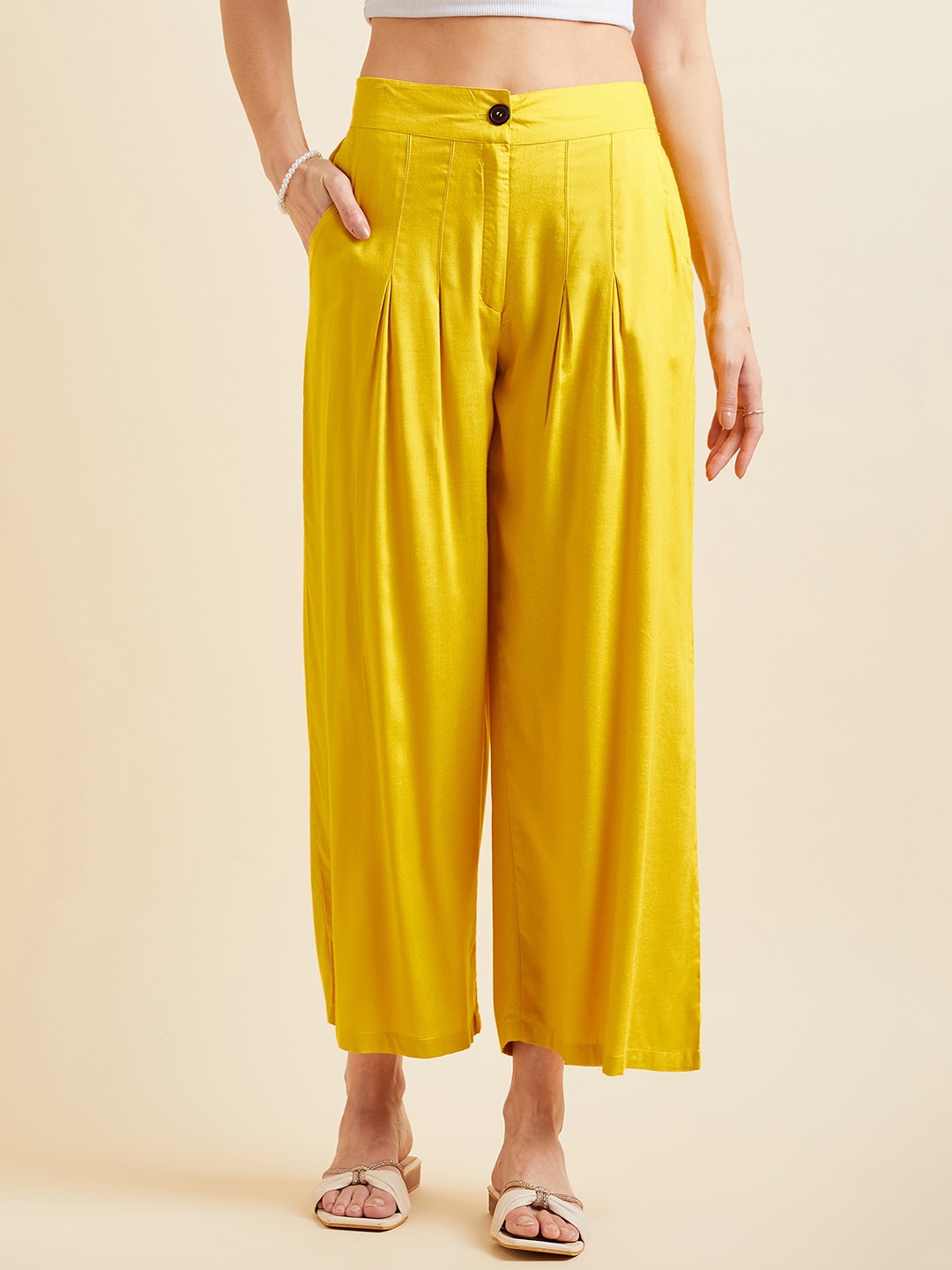 

PANIT Mid Rise Wide Leg Palazzos, Yellow