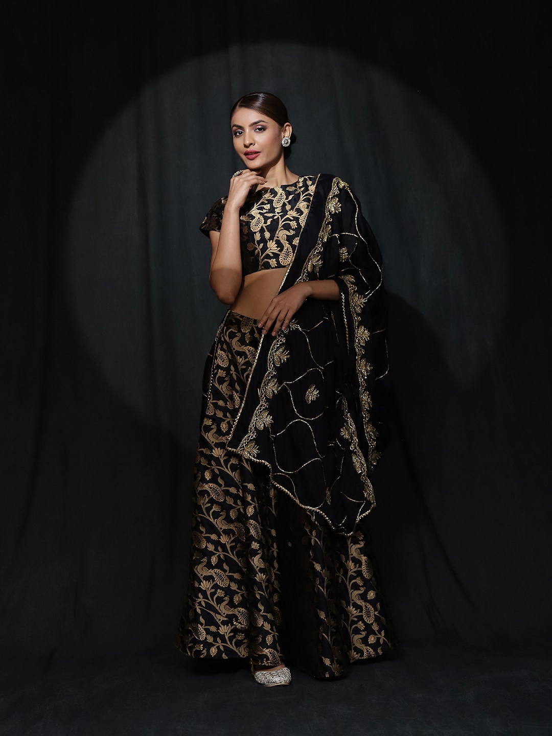 

AKS Couture Embroidered Zari Ready To Wear Lehenga & Blouse With Dupatta, Black