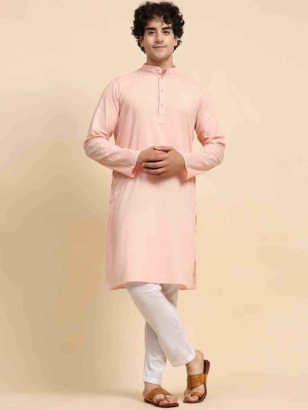 

Enciger Regular Mandarin Collar Pure Cotton Kurta with Pyjamas, Pink