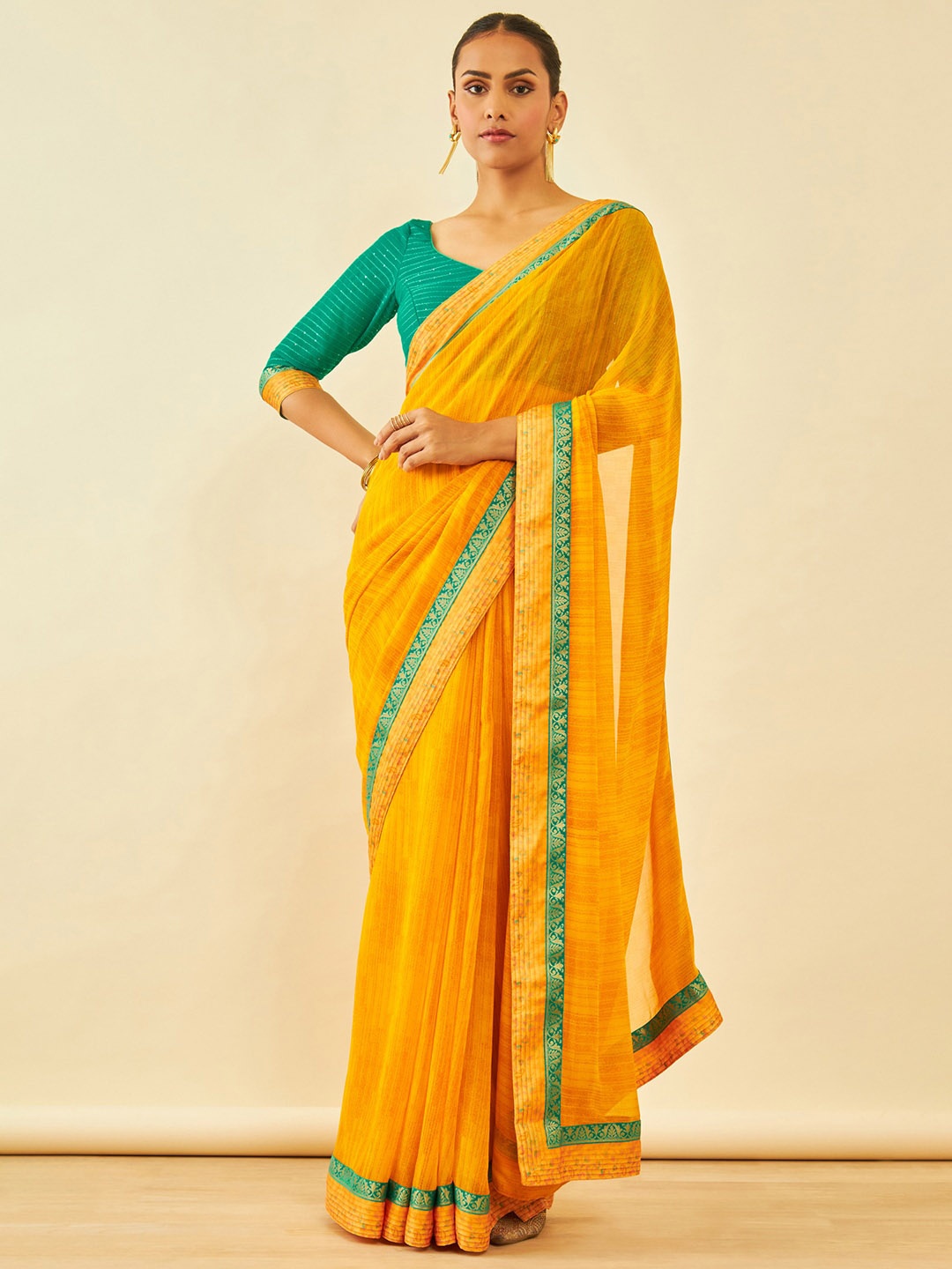 

Soch Yellow & Green Abstract Printed Saree