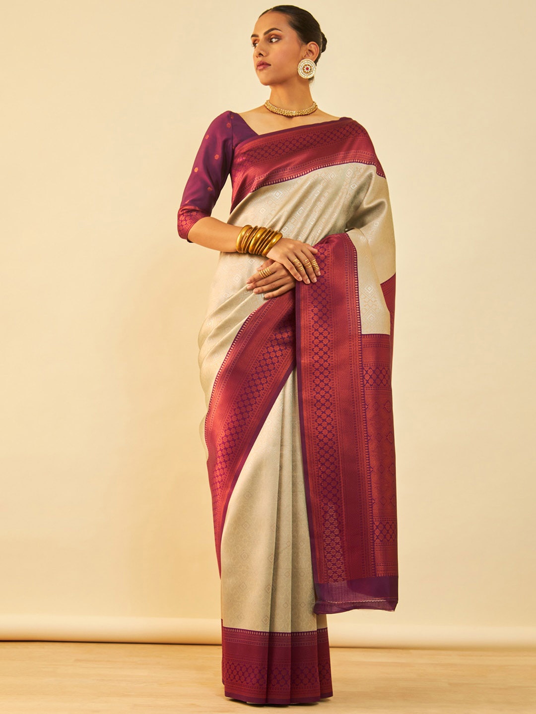 

Soch Ethnic Motifs Woven Design Zari Saree, Beige