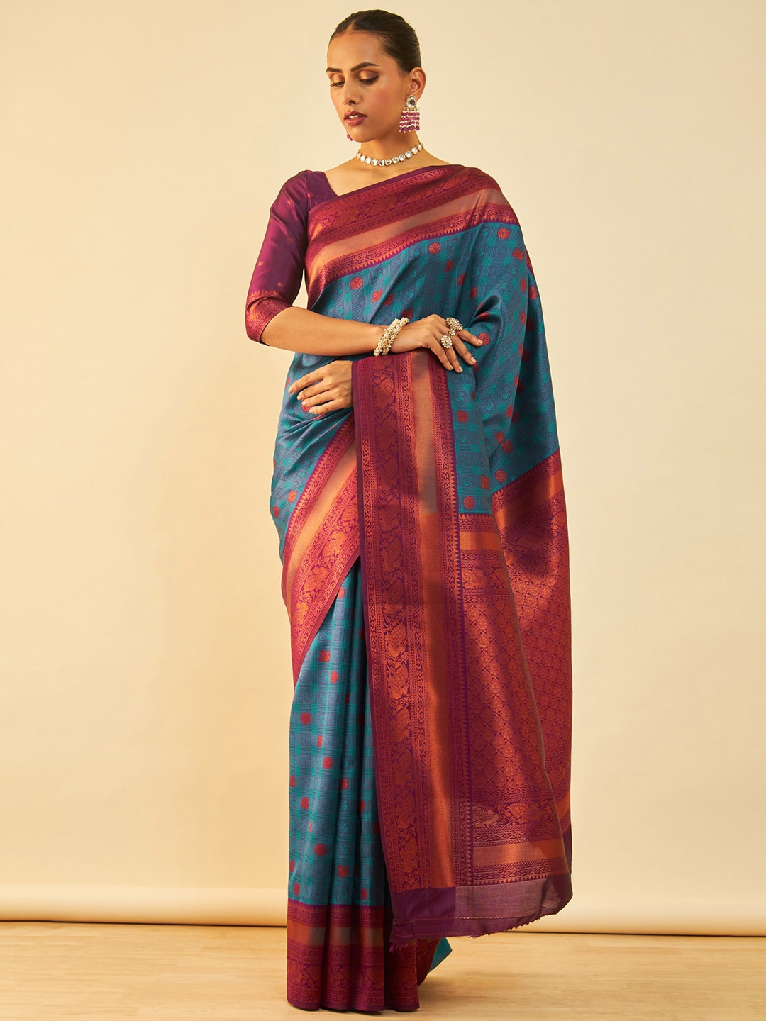 

Soch Ethnic Motifs Woven Design Zari Saree, Blue