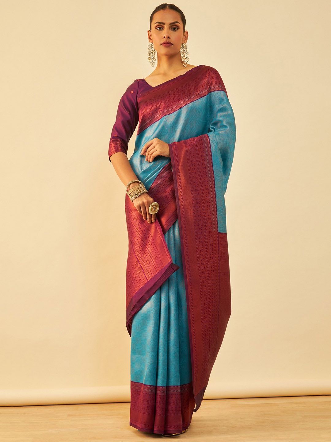 

Soch Woven Design Zari Saree, Turquoise blue