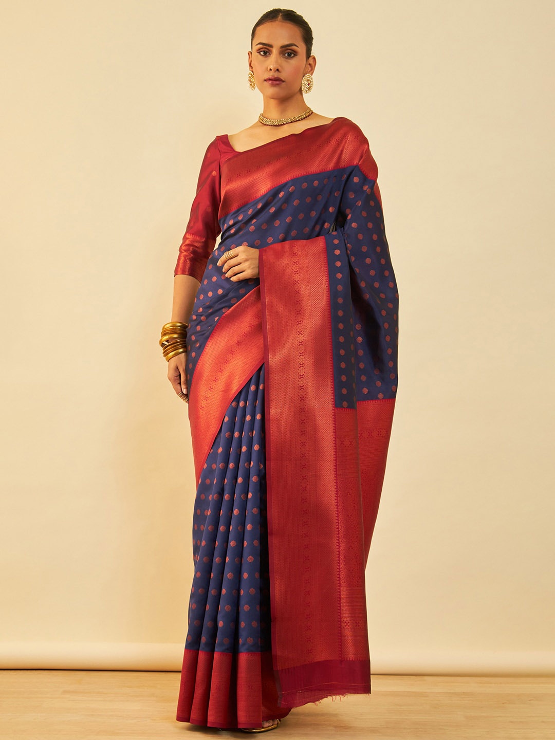 

Soch Woven Design Zari Saree, Navy blue