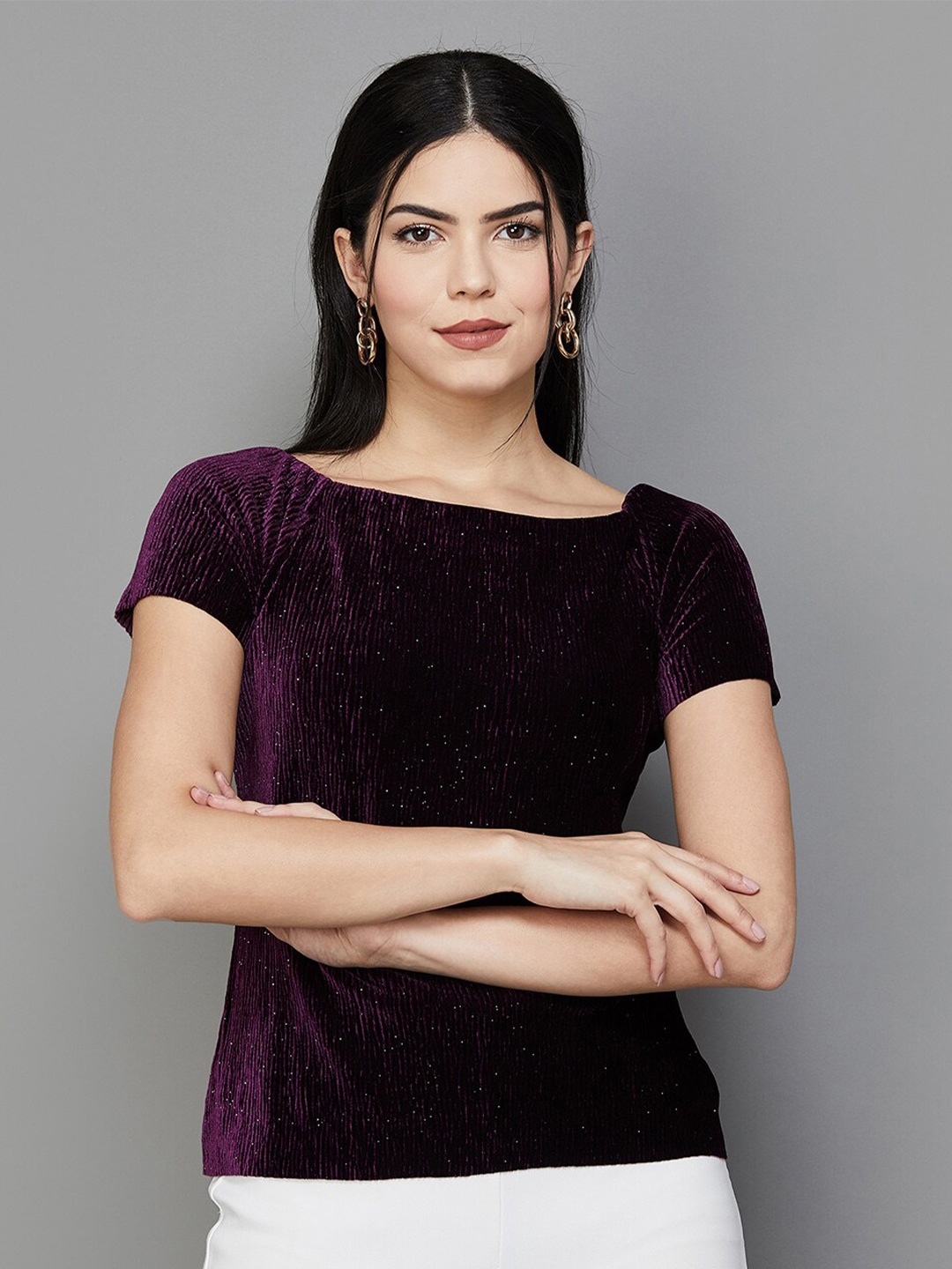 

CODE by Lifestyle Self Design Square Neck Raglan Sleeves Top, Purple