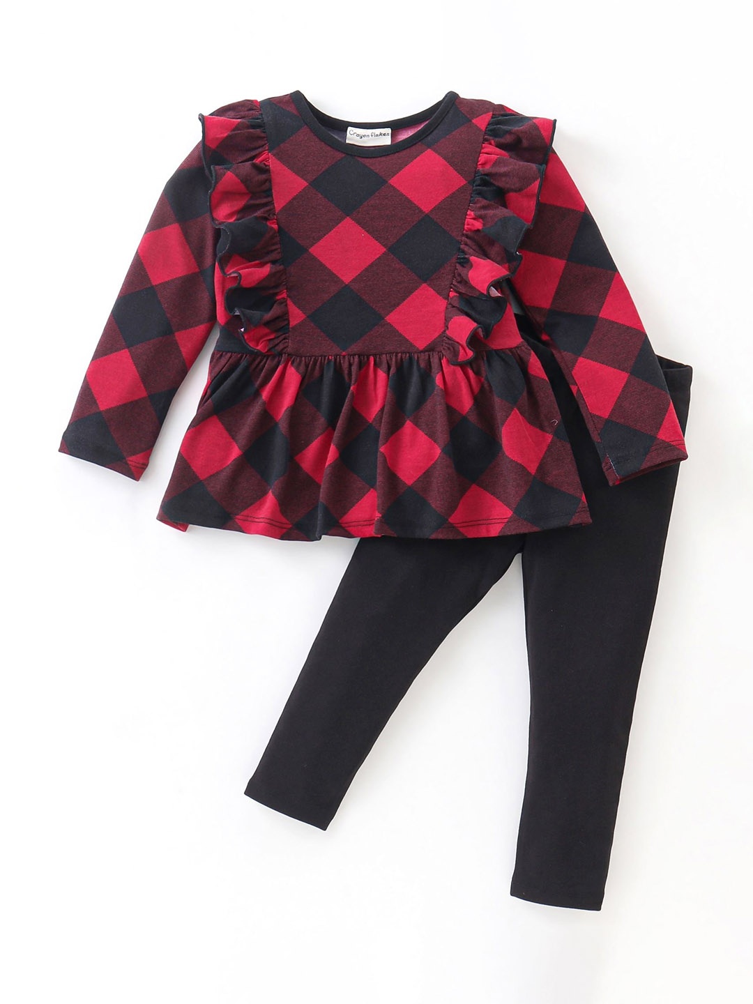 

CrayonFlakes Girls Checked Pure Cotton Clothing Set, Black
