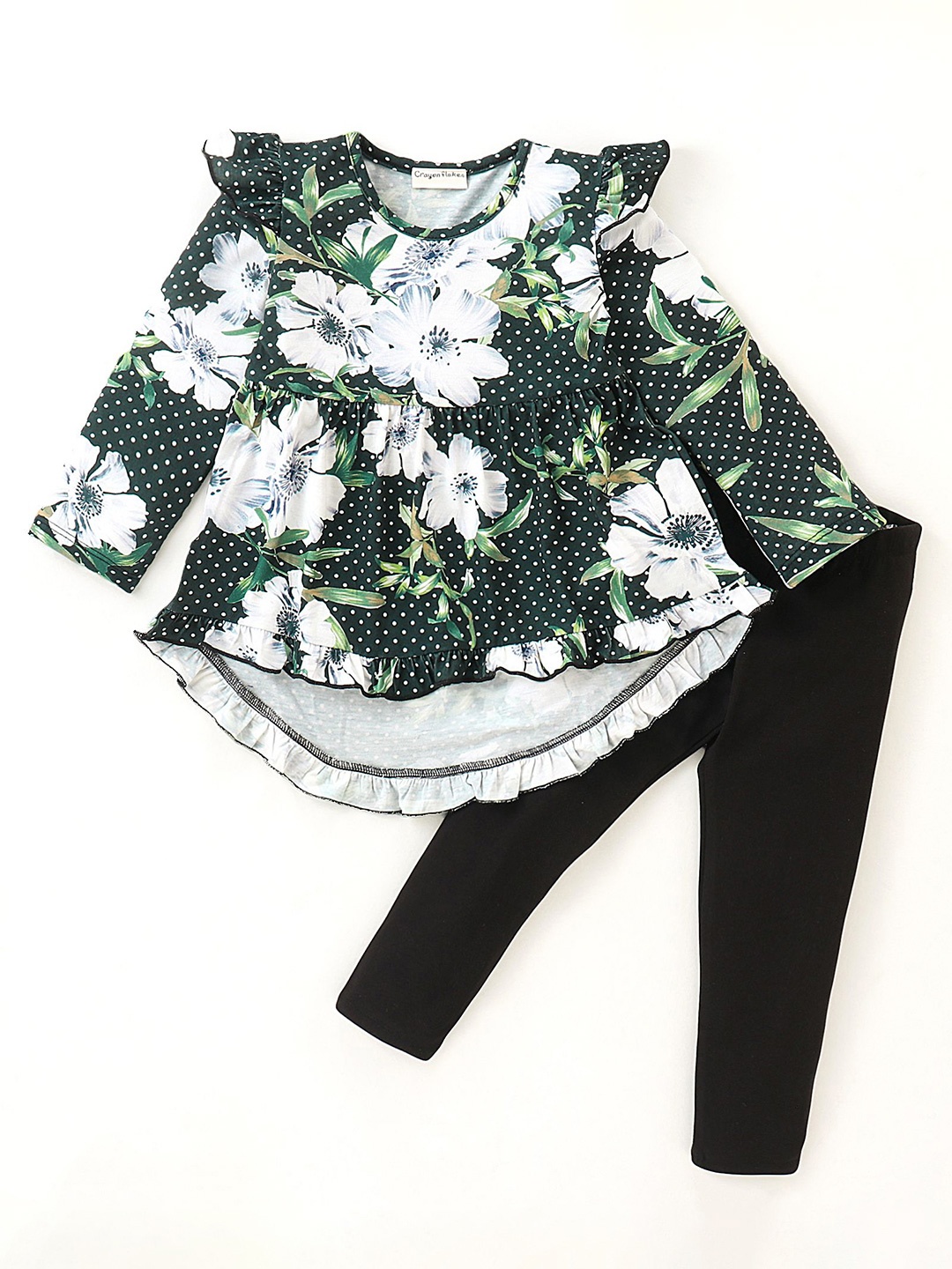 

CrayonFlakes Girls Printed Pure Cotton Clothing Set, Green
