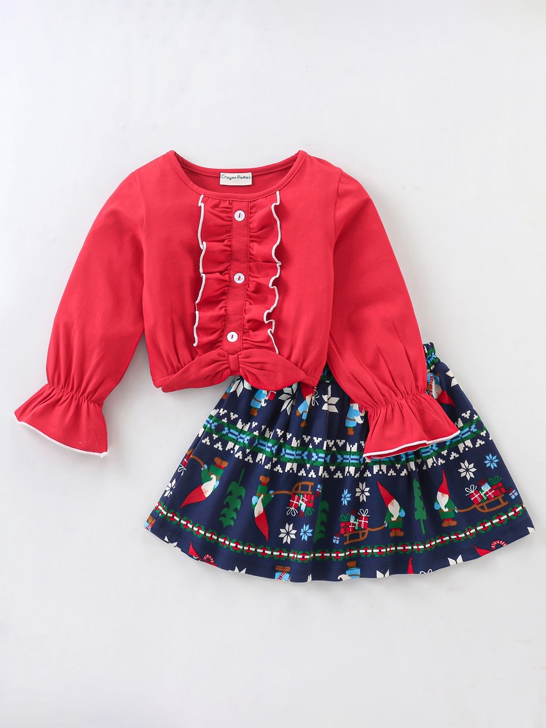

CrayonFlakes Girls Round Neck Pure Cotton Clothing Set, Red