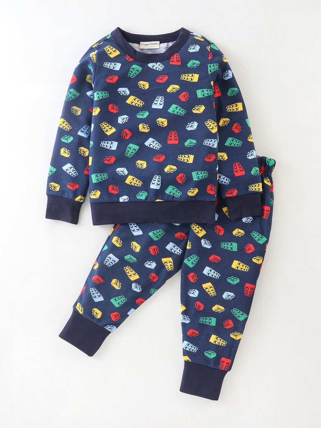 

CrayonFlakes Boys Printed Pure Cotton Clothing Set, Navy blue