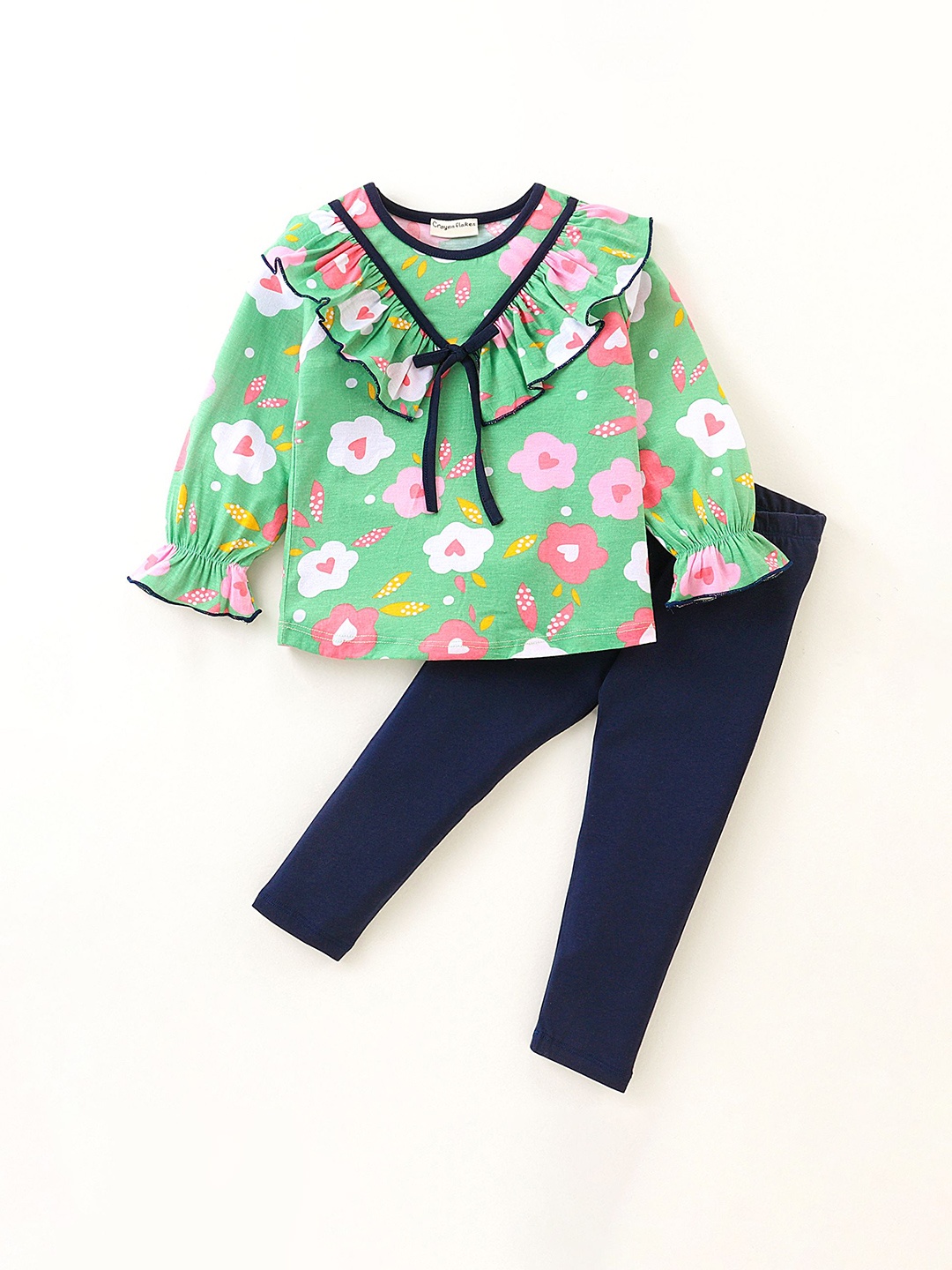 

CrayonFlakes Girls Printed Pure Cotton Clothing Set, Green