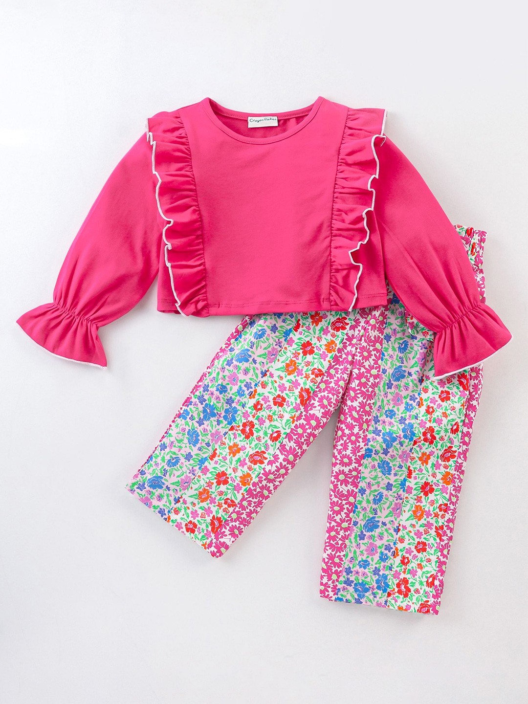 

CrayonFlakes Girls Round Neck Pure Cotton Clothing Set, Magenta