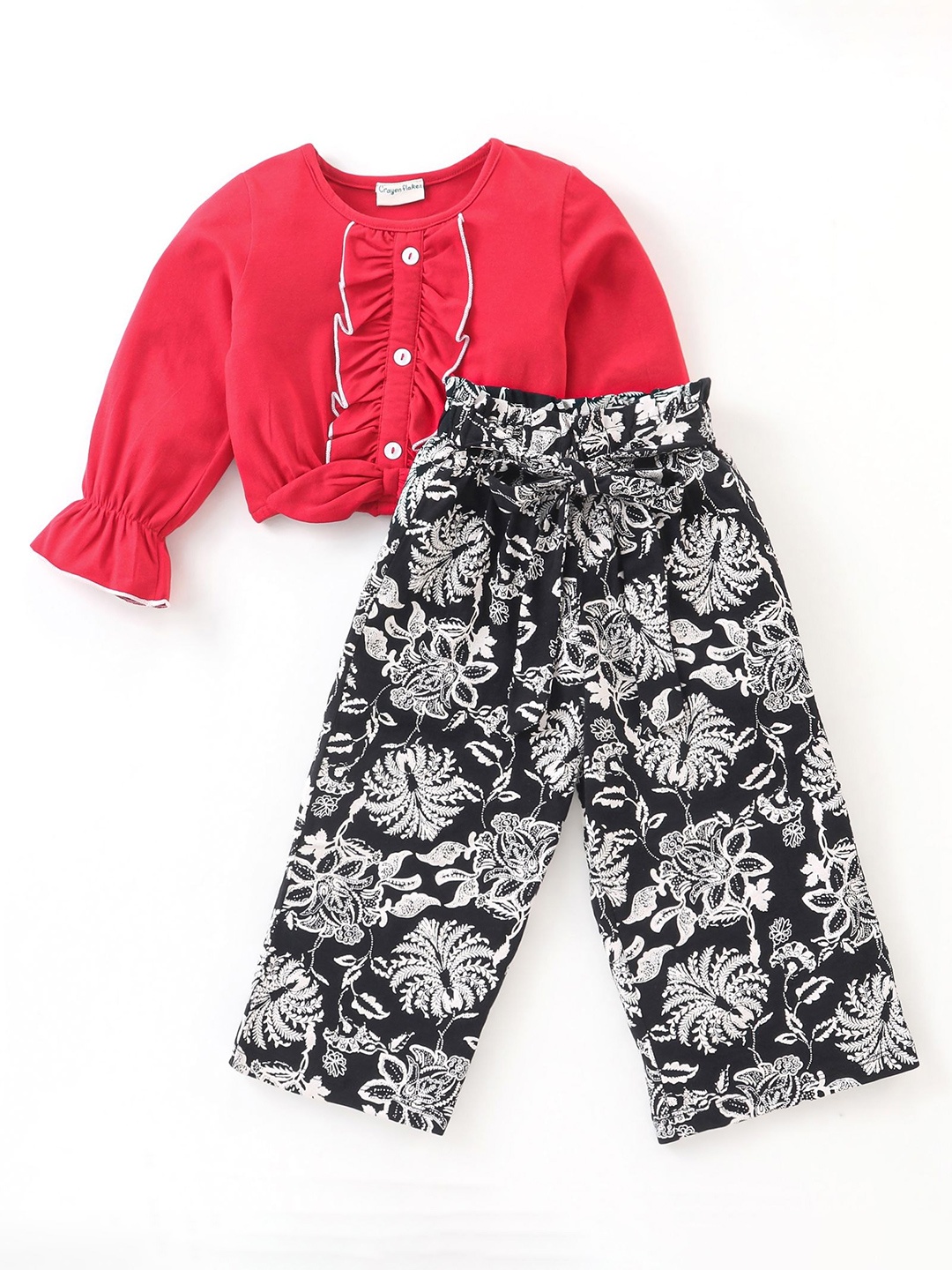 

CrayonFlakes Girls Round Neck Pure Cotton Clothing Set, Red