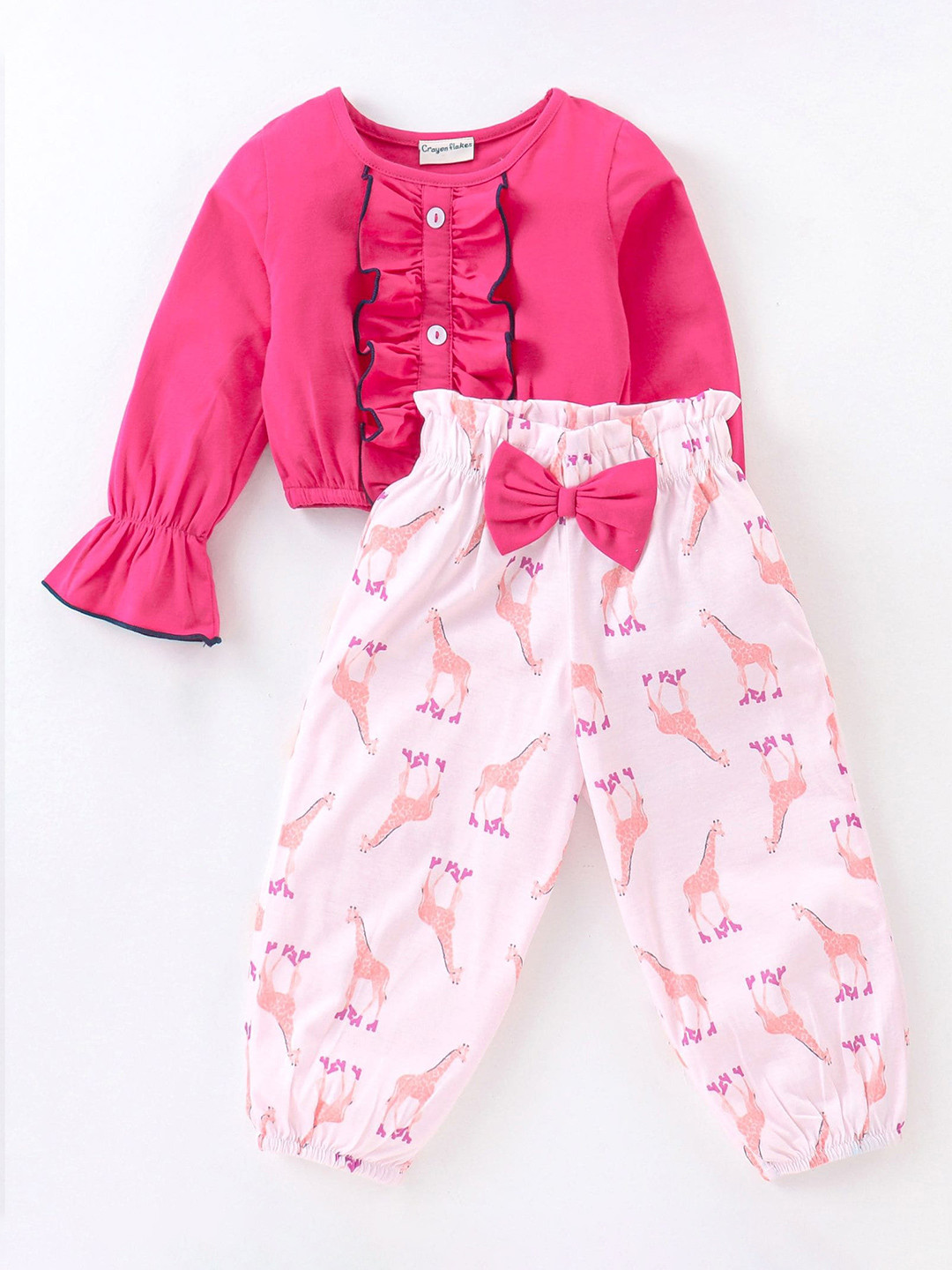 

CrayonFlakes Girls Pure Cotton Top with Palazzos, Pink