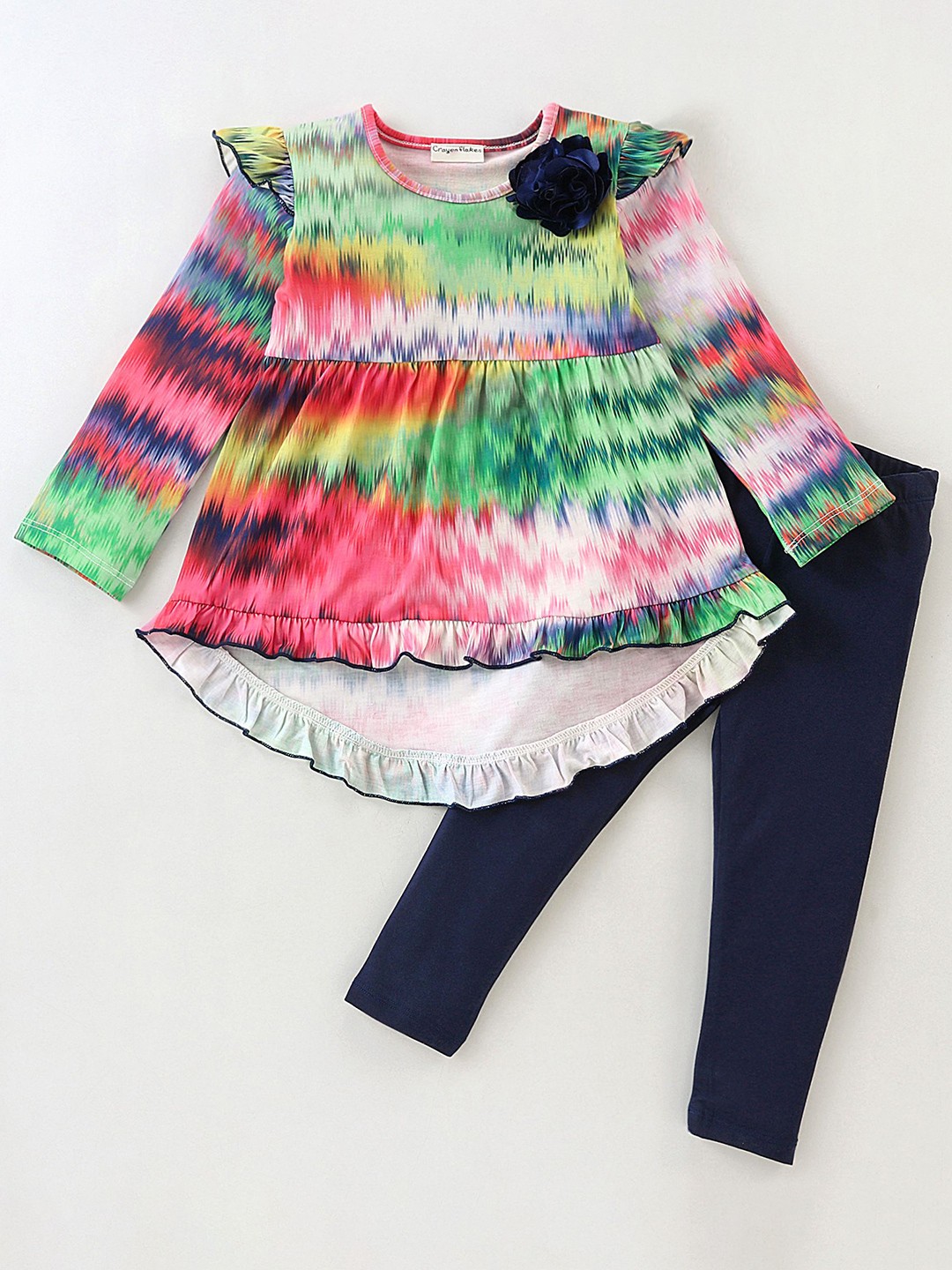 

CrayonFlakes Girls Printed Top with Leggings, Pink