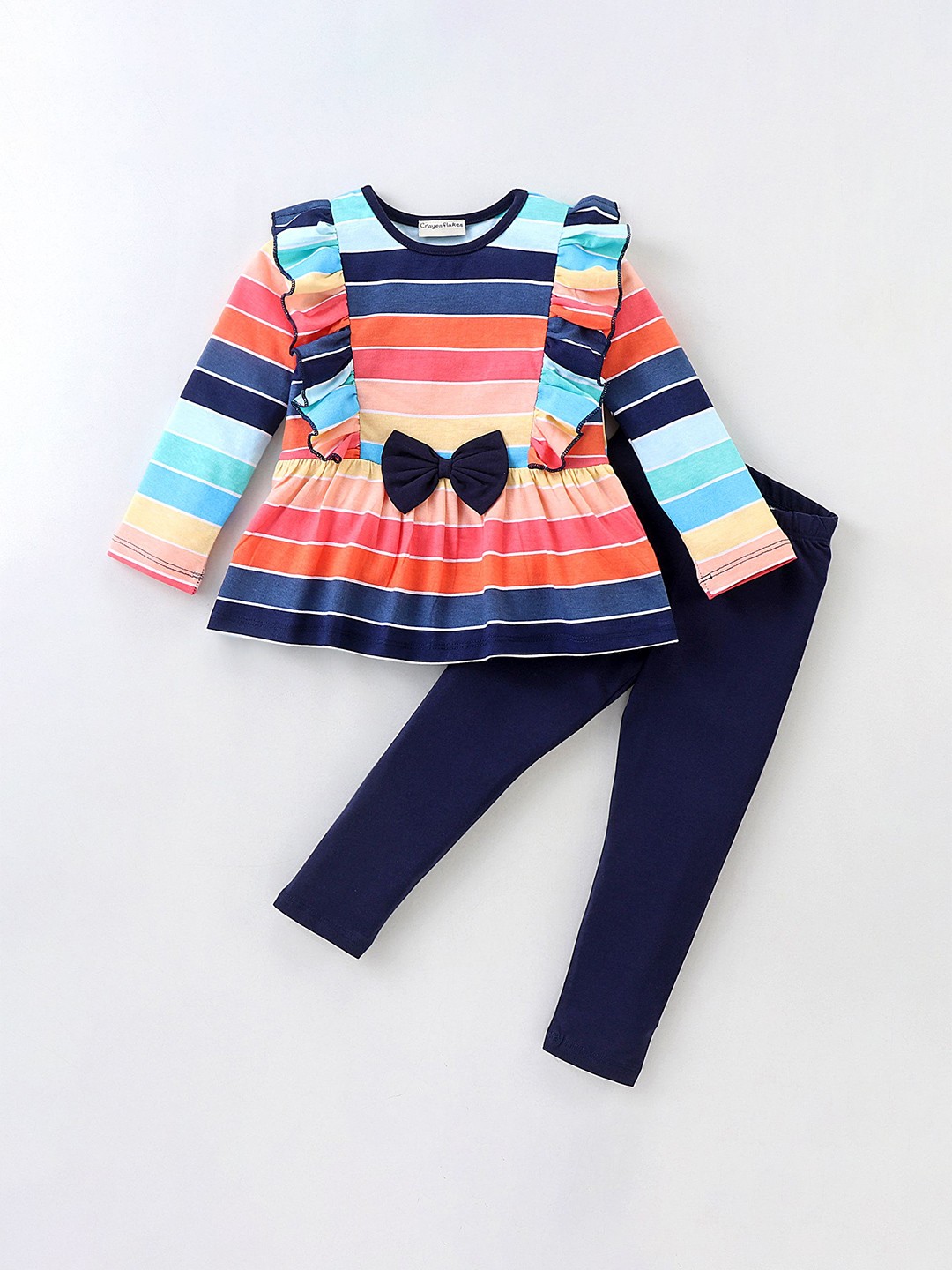 

CrayonFlakes Girls Printed Pure Cotton Top with Leggings, Blue