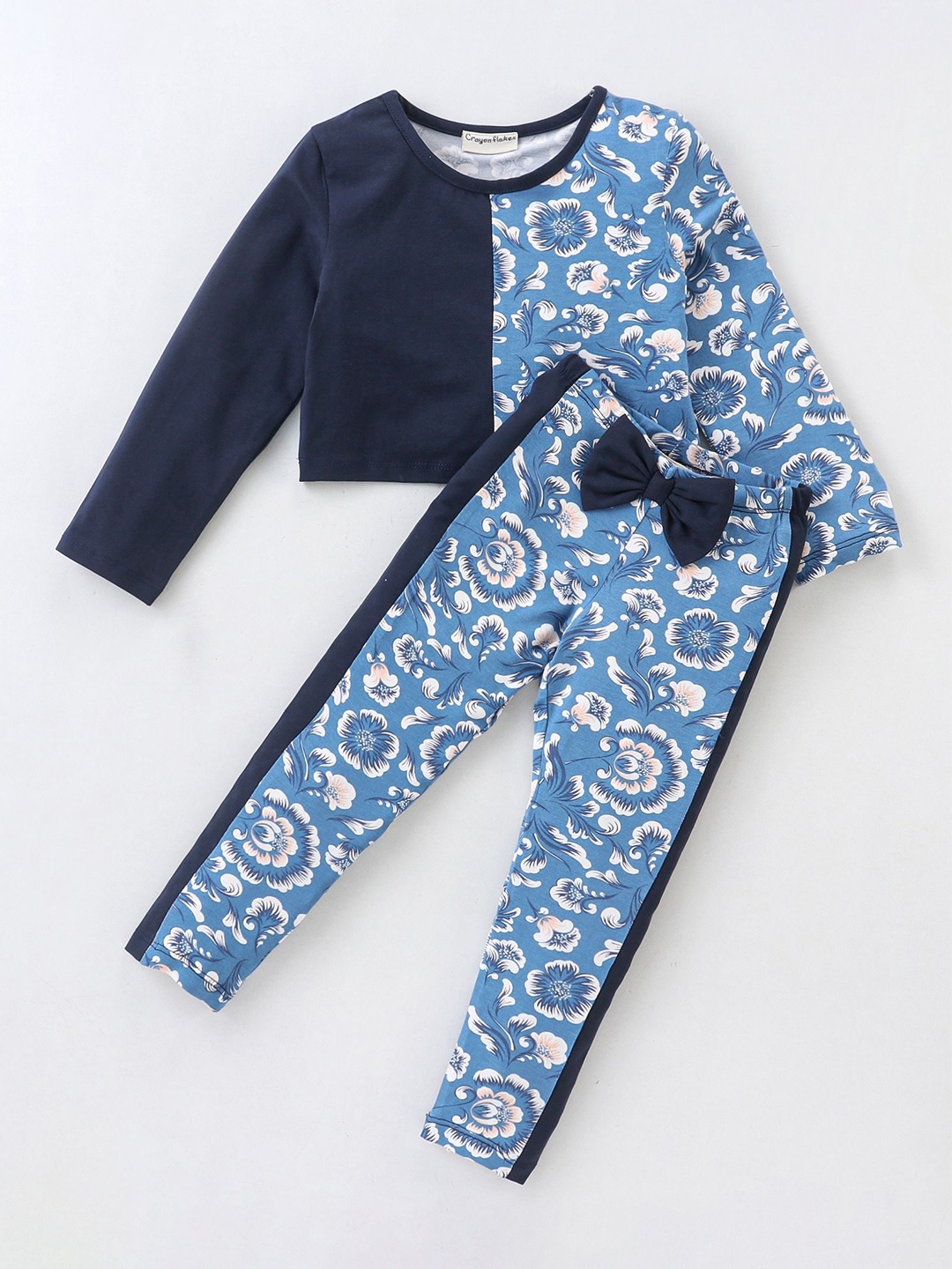 

CrayonFlakes Girls Printed Top with Trousers, Blue