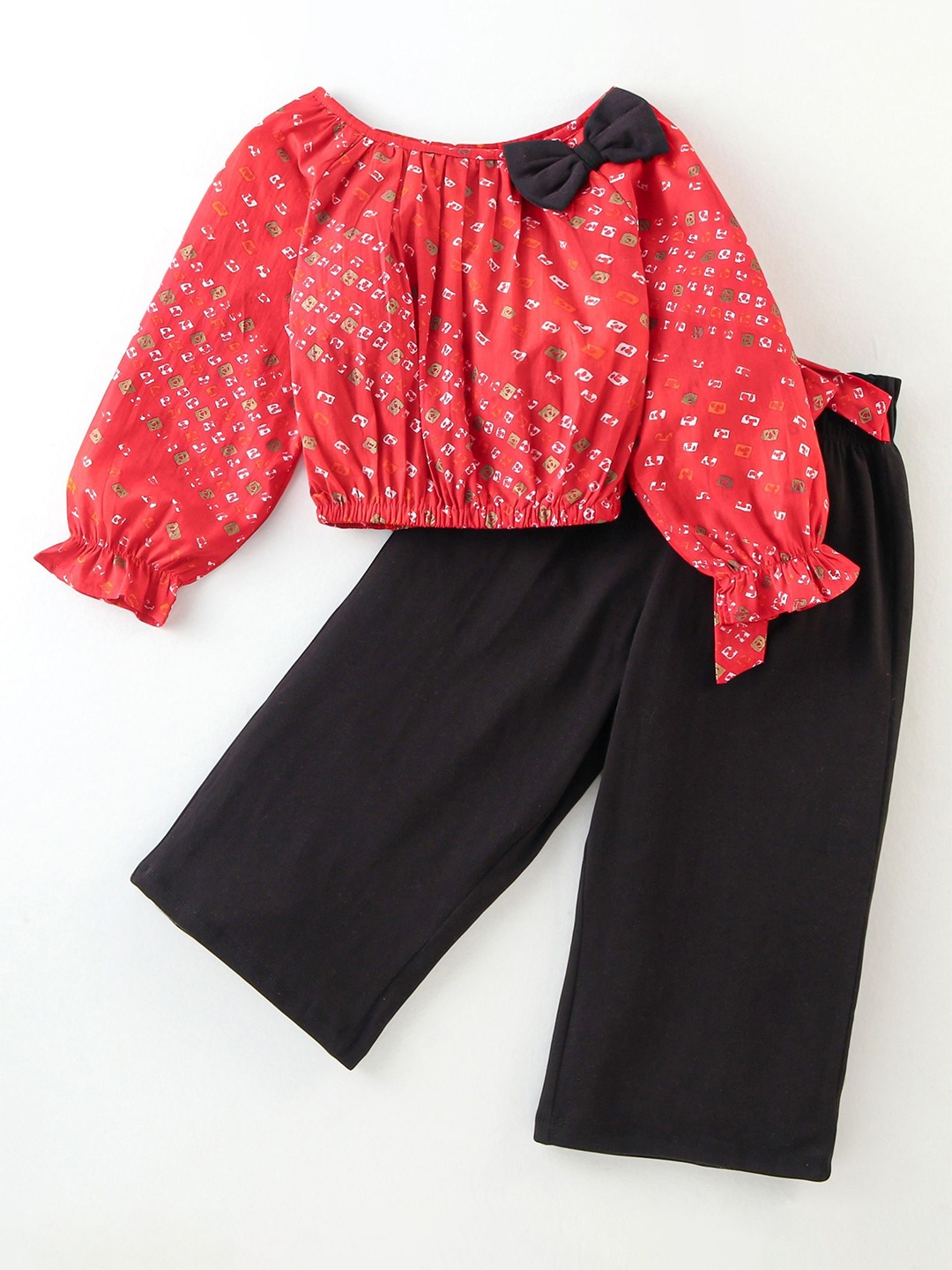 

CrayonFlakes Girls Printed Top with Palazzos, Red