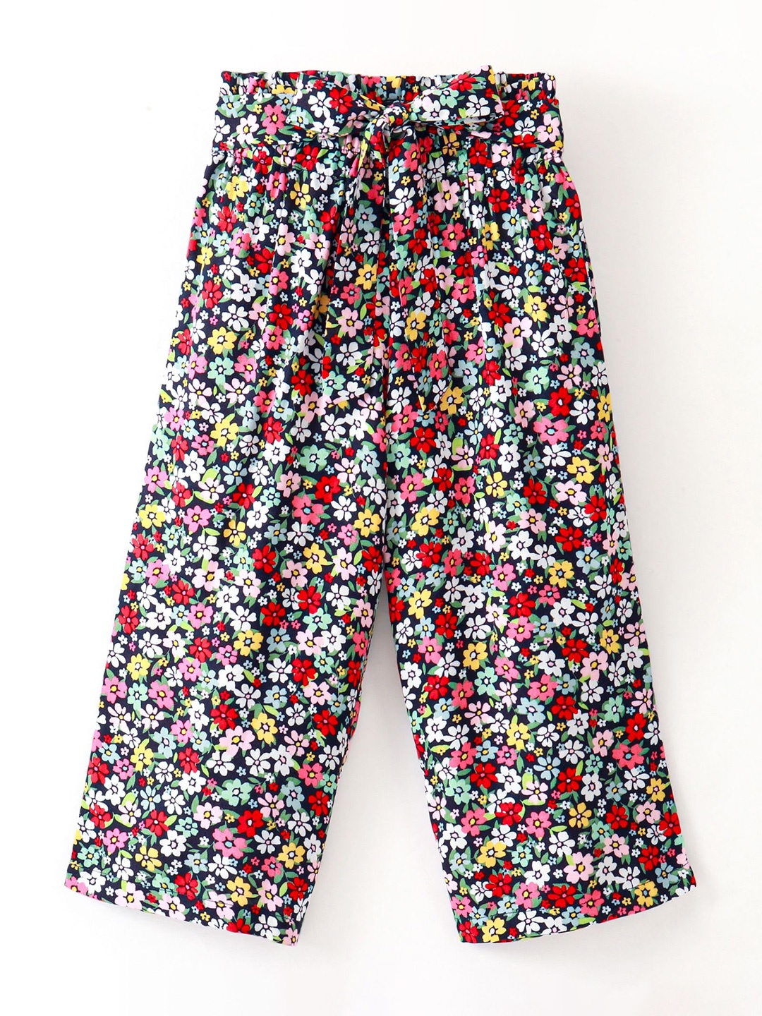 

CrayonFlakes Girls Floral Printed Palazzos, Navy blue