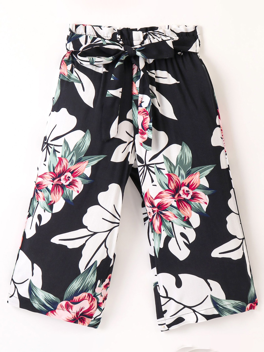 

CrayonFlakes Girls Floral Printed Palazzos, Black