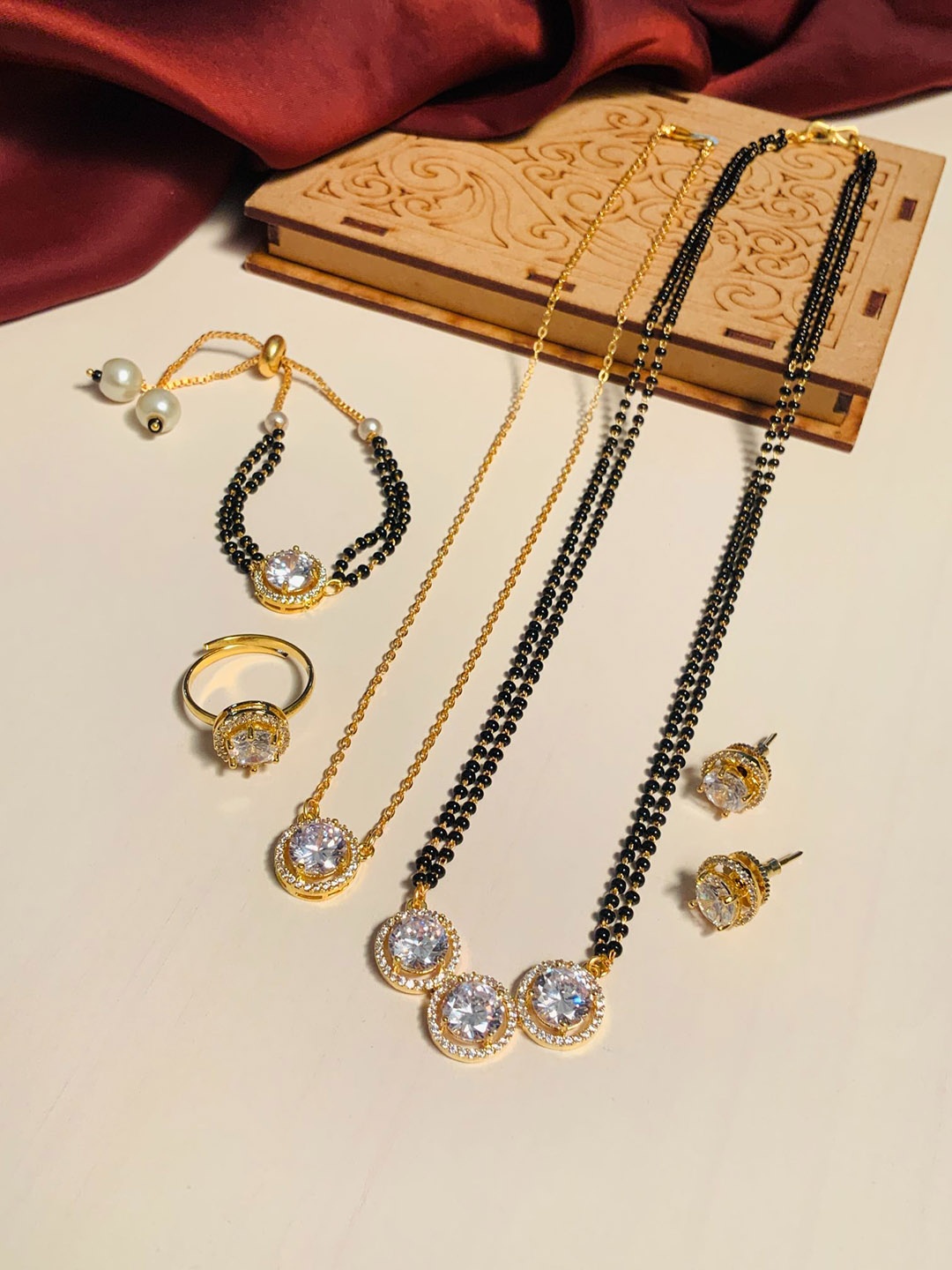 

ABDESIGNS Set of 5 Gold-Plated AD Studded Mangalsutra Set