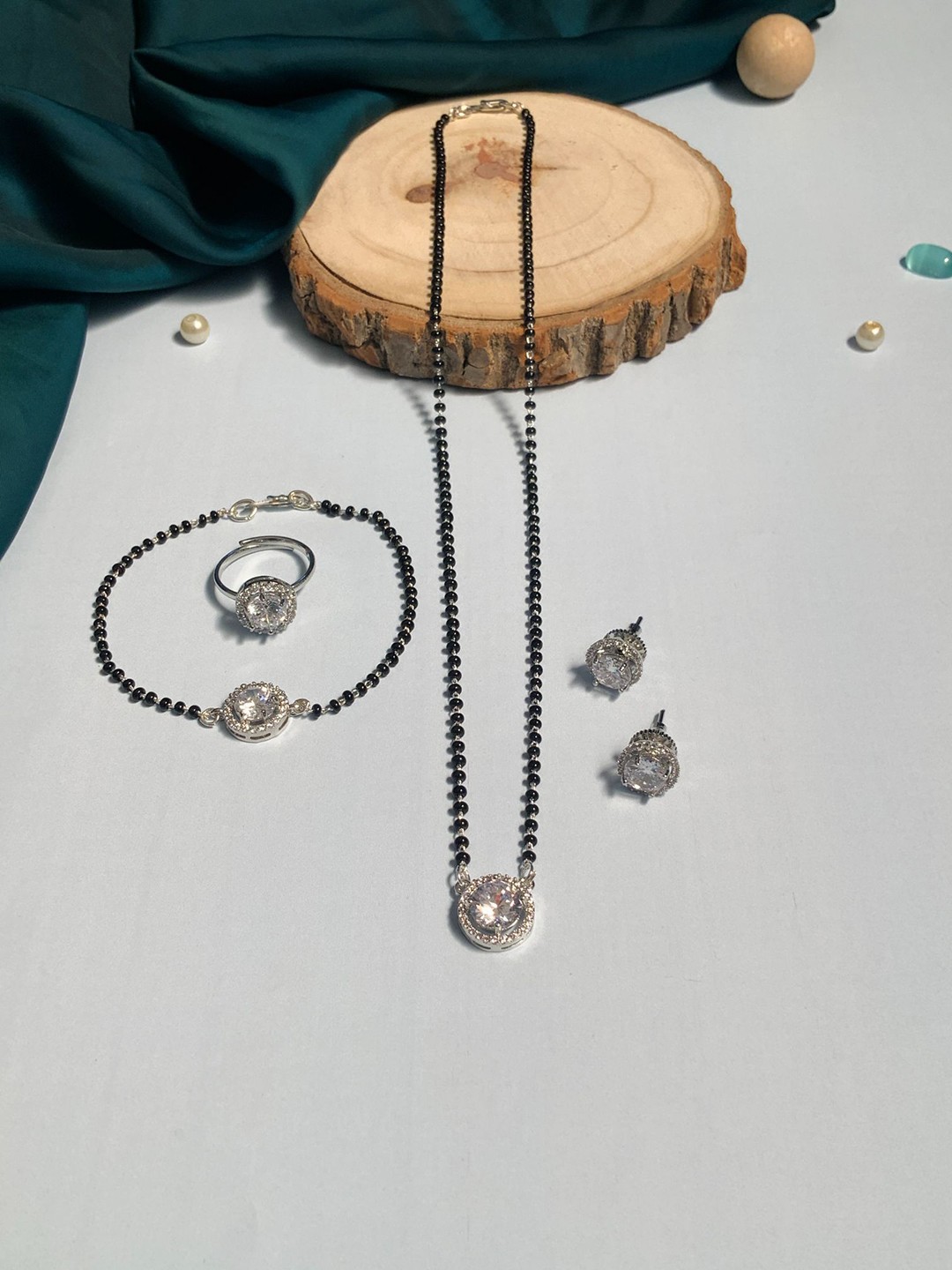 

ABDESIGNS Set Of 4 Combo Silver Plated Mangalsutra Set