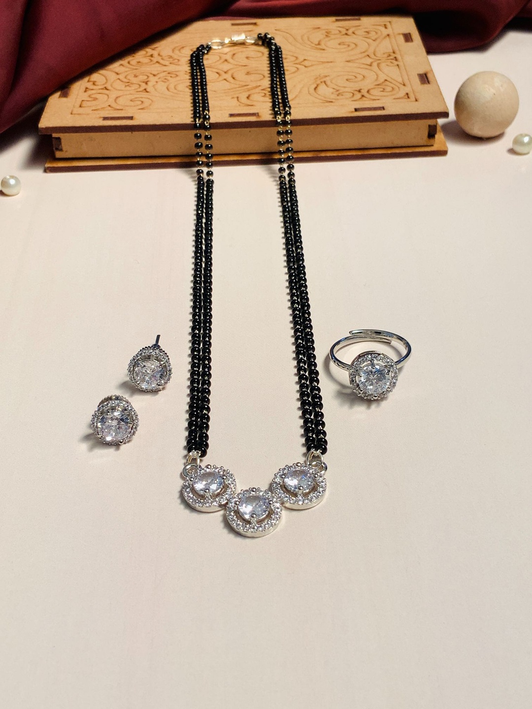 

ABDESIGNS Set Of 3 Combo Silver Plated Mangalsutra Set