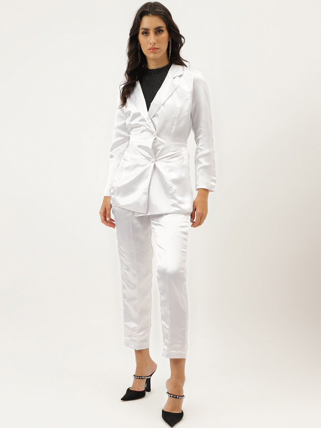 

TRYMISFIT Lapel Collar Coat With Flared Trousers, White